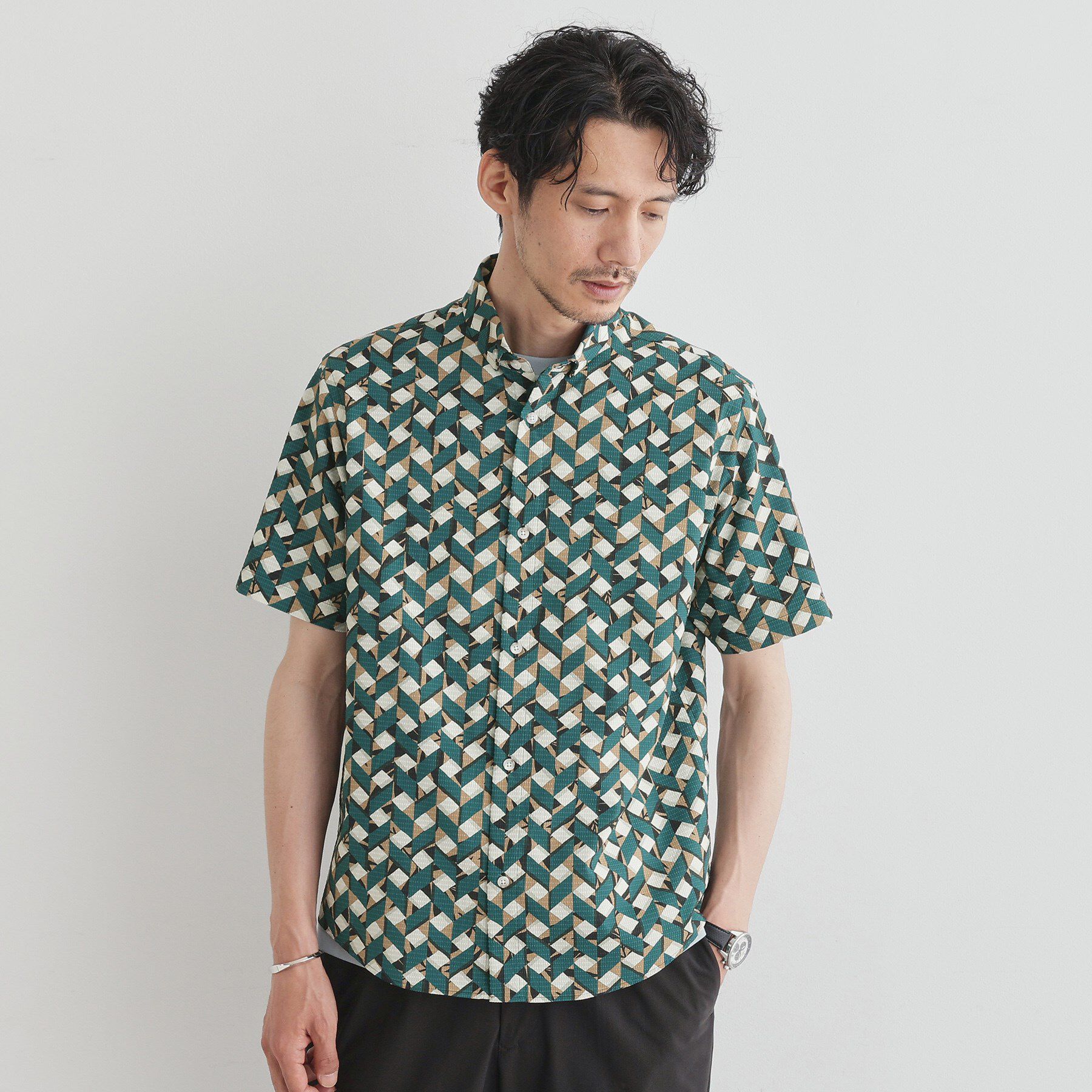 TAKEO KIKUCHI「【COOL CITY WEAR】籠目アート柄 サッカーシャツ /通気性」|シャツ・ブラウス|