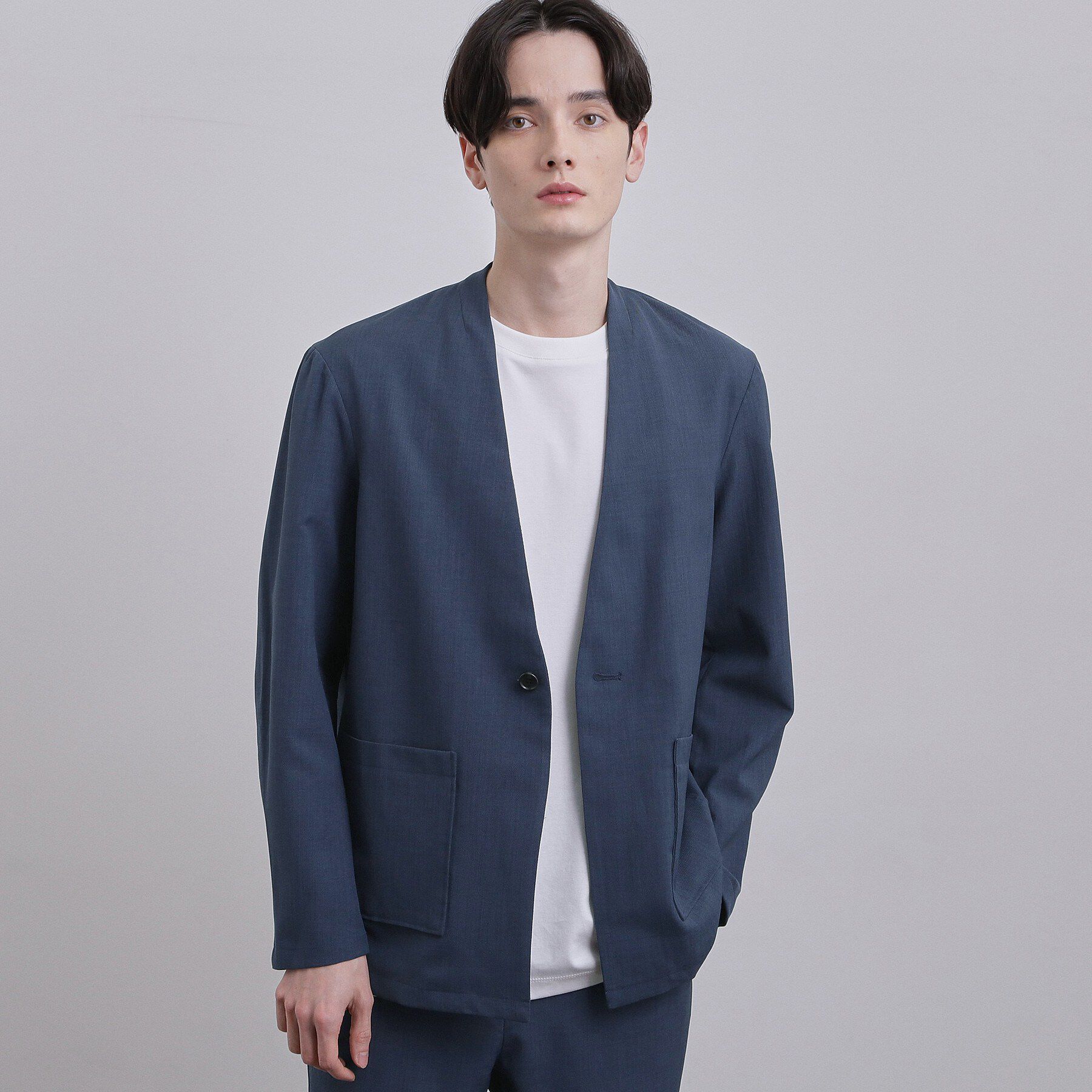 tk.TAKEO KIKUCHI「【セットアップ対応可】カルゼノーカラージャケット」|ノーカラージャケット|ネイビー(094)