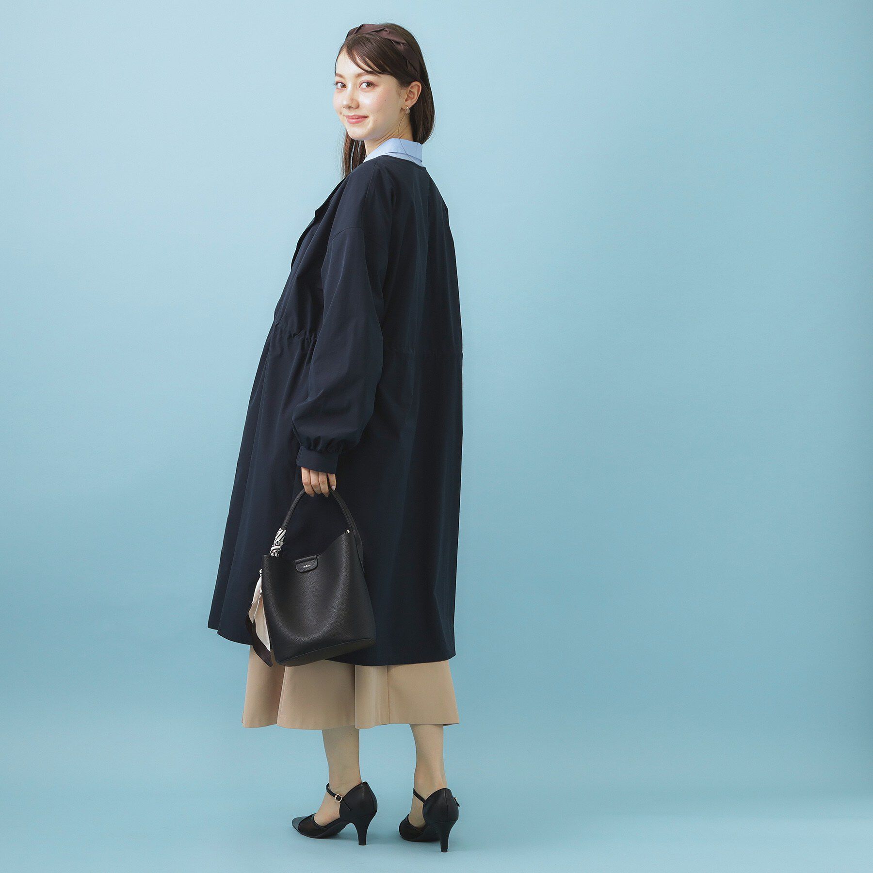 index「ヴィンテージクロスノーカラーロングコート【洗濯機OK/ストレッチ/イージーアイロン】」|ノーカラーコート|