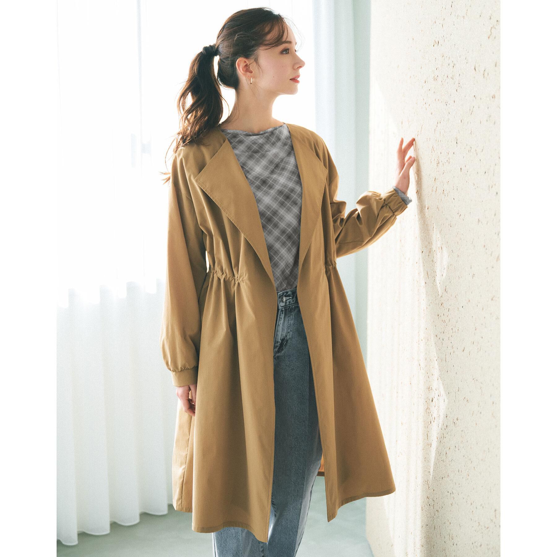 index「ヴィンテージクロスノーカラーロングコート【洗濯機OK/ストレッチ/イージーアイロン】」|ノーカラーコート|