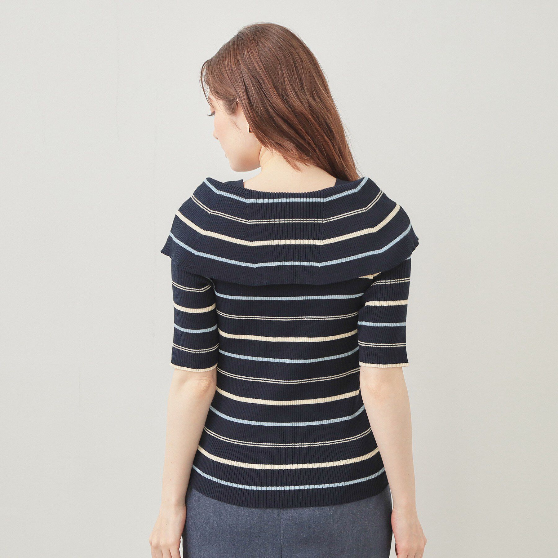 index「マルチボーダーオフショルニット【洗濯機OK】」|ニット・セーター|