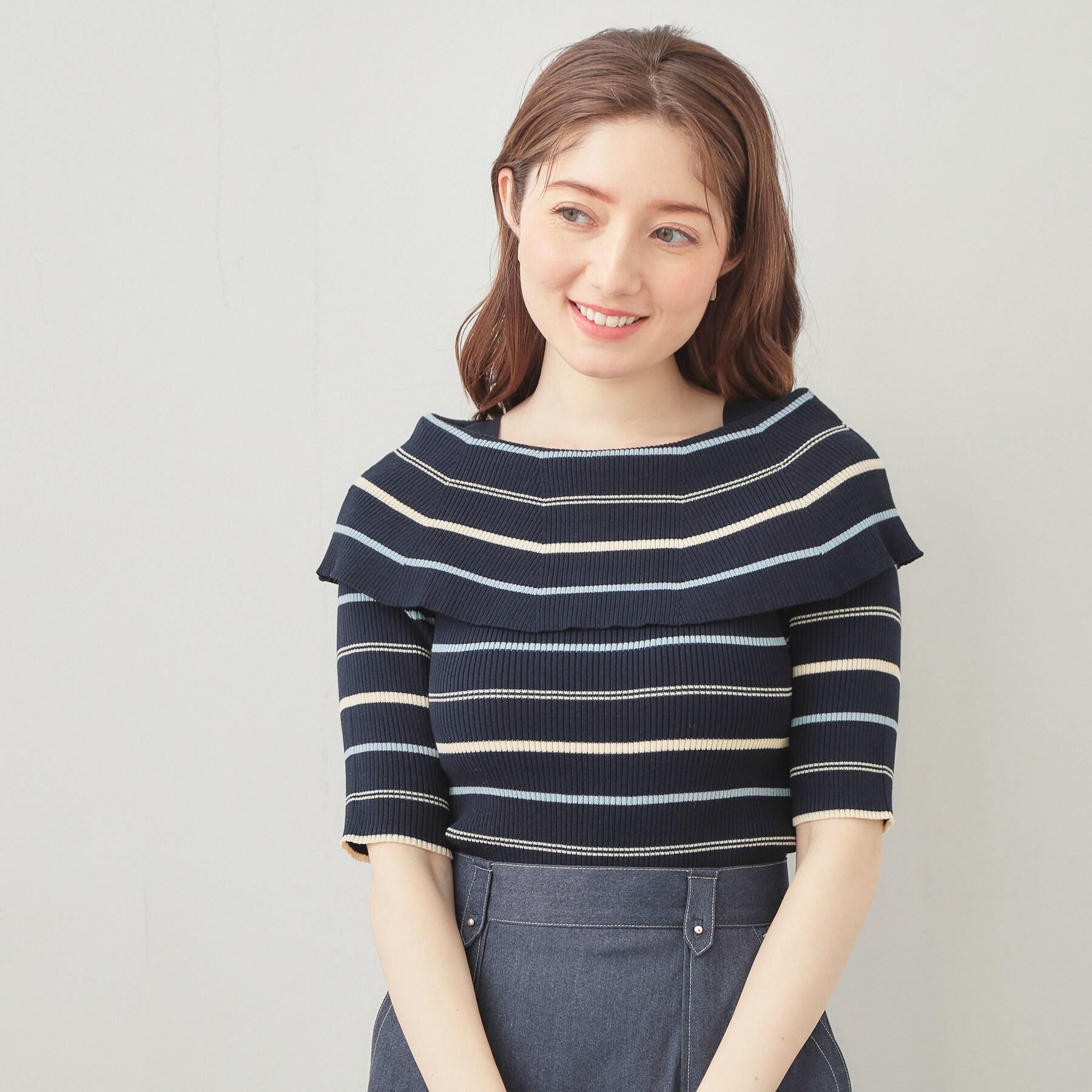 index「マルチボーダーオフショルニット【洗濯機OK】」|ニット・セーター|