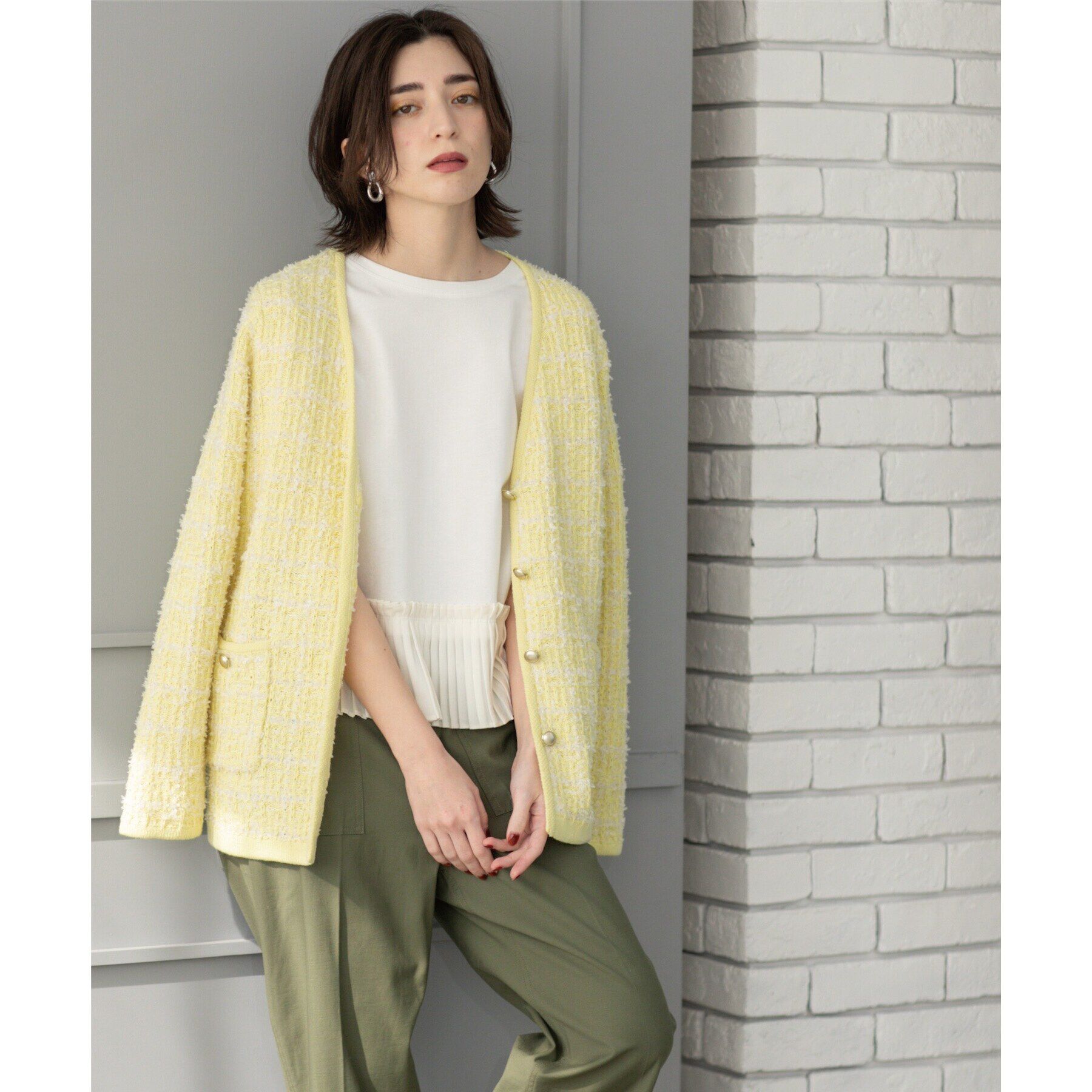 OPAQUE.CLIP「ツイードライクVニットカーディガン【洗濯機洗い可】」|カーディガン|