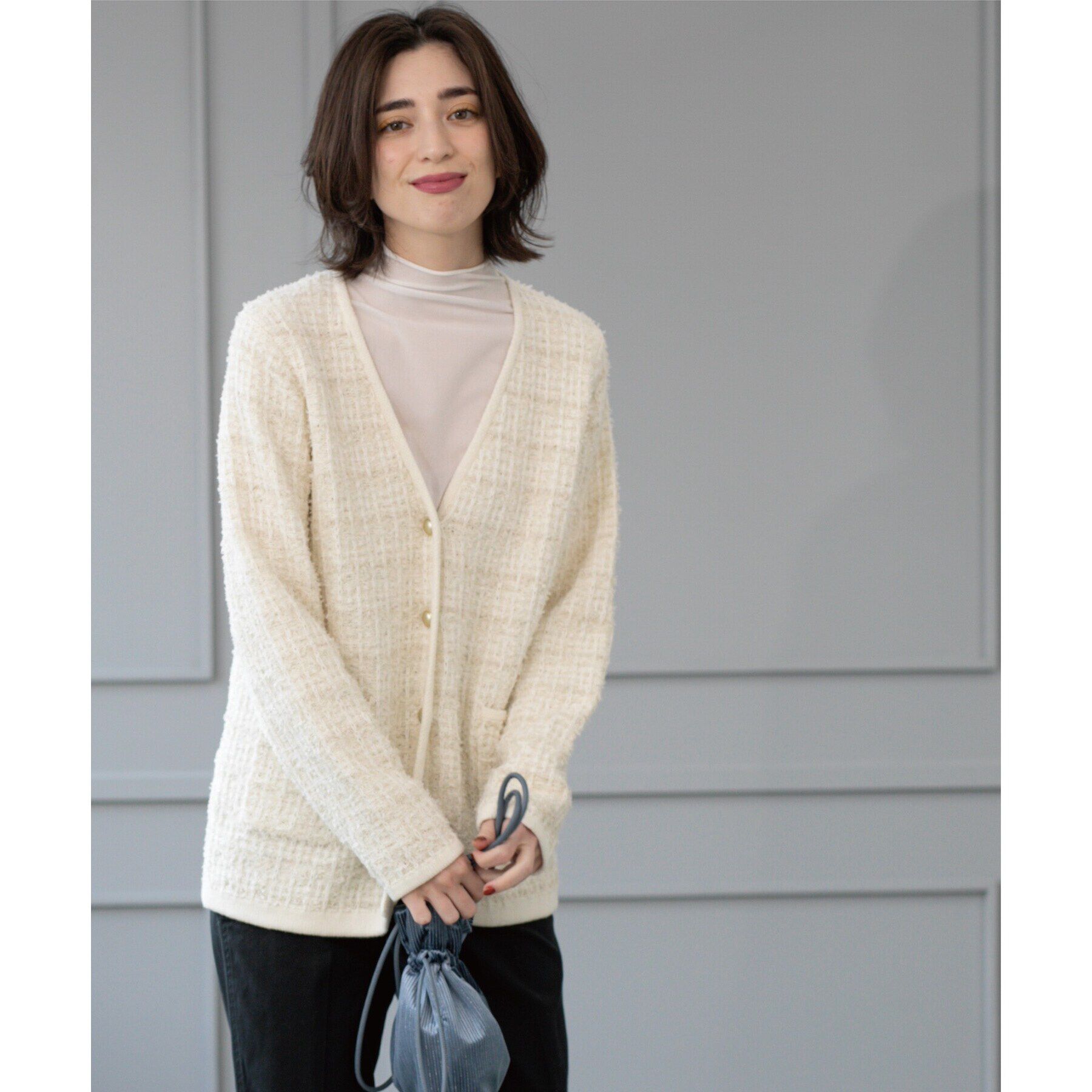 OPAQUE.CLIP「ツイードライクVニットカーディガン【洗濯機洗い可】」|カーディガン|