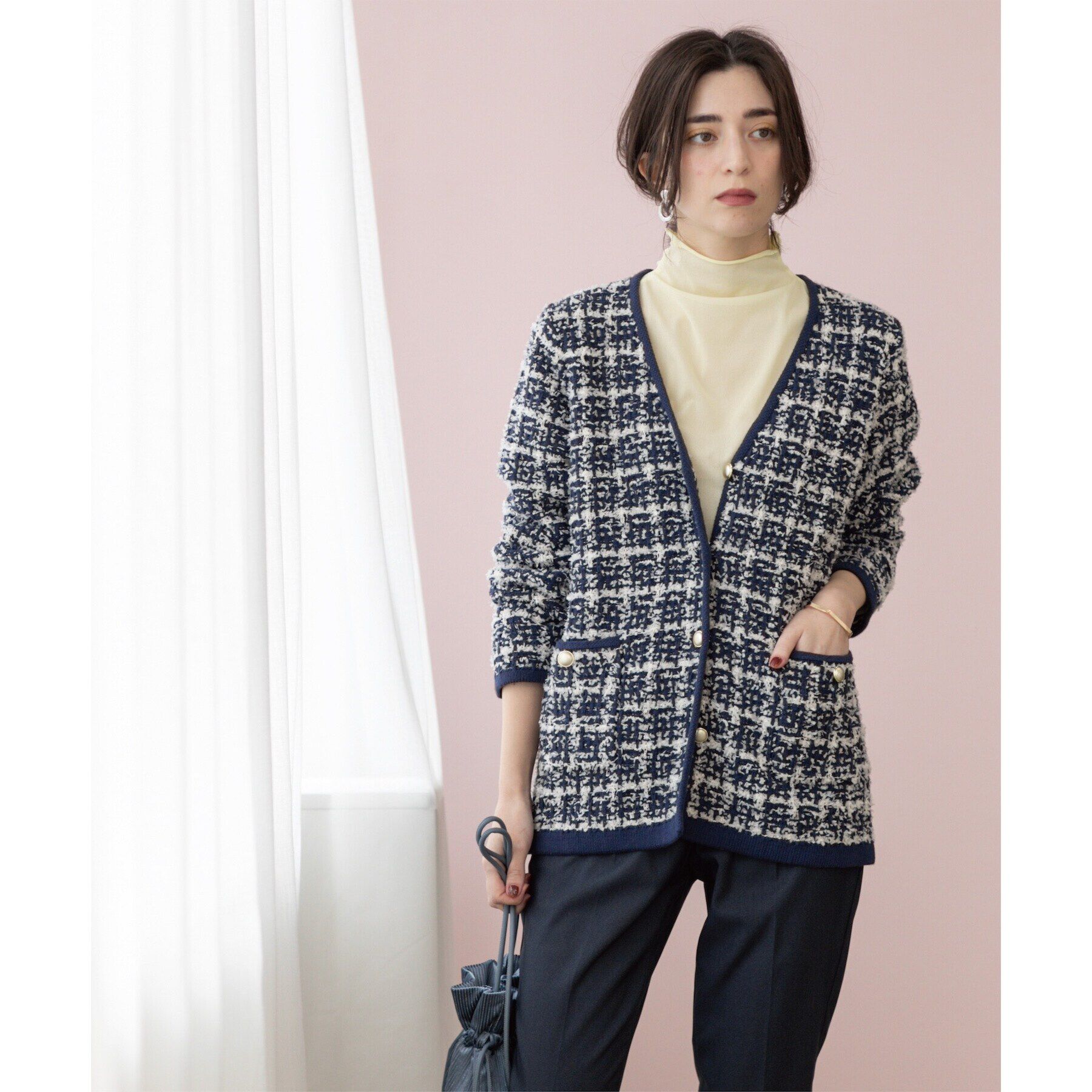 OPAQUE.CLIP「ツイードライクVニットカーディガン【洗濯機洗い可】」|カーディガン|