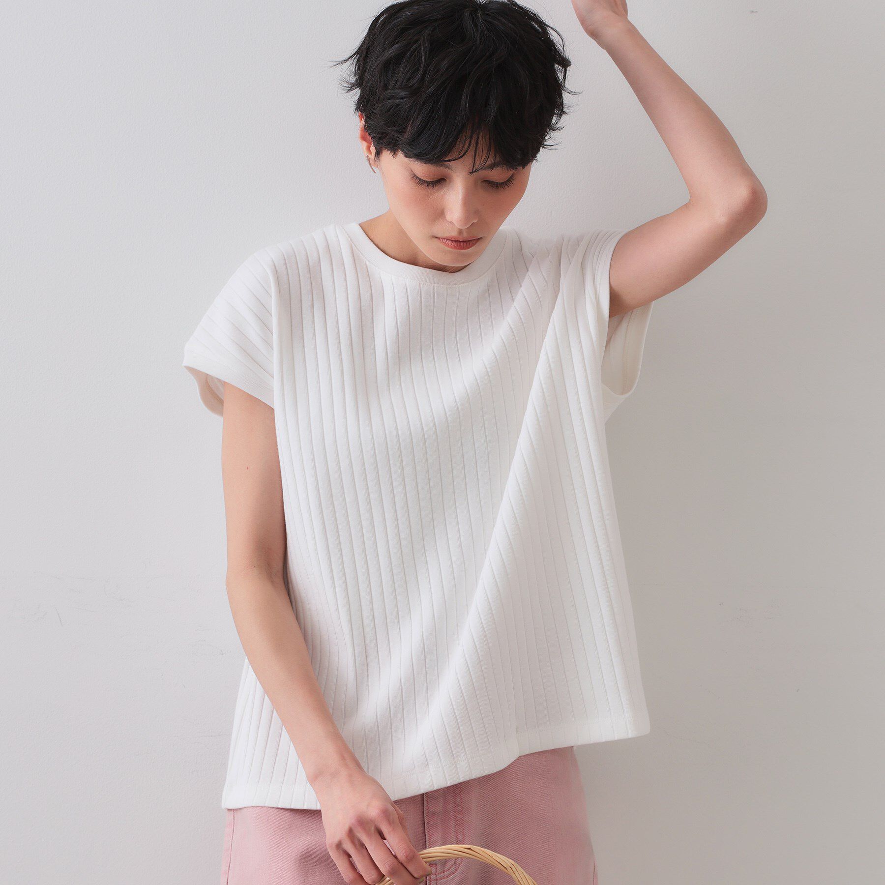 OPAQUE.CLIP「ワイドリブフレンチTシャツ【洗濯機洗い可】」|Tシャツ・カットソー|ホワイト(001)