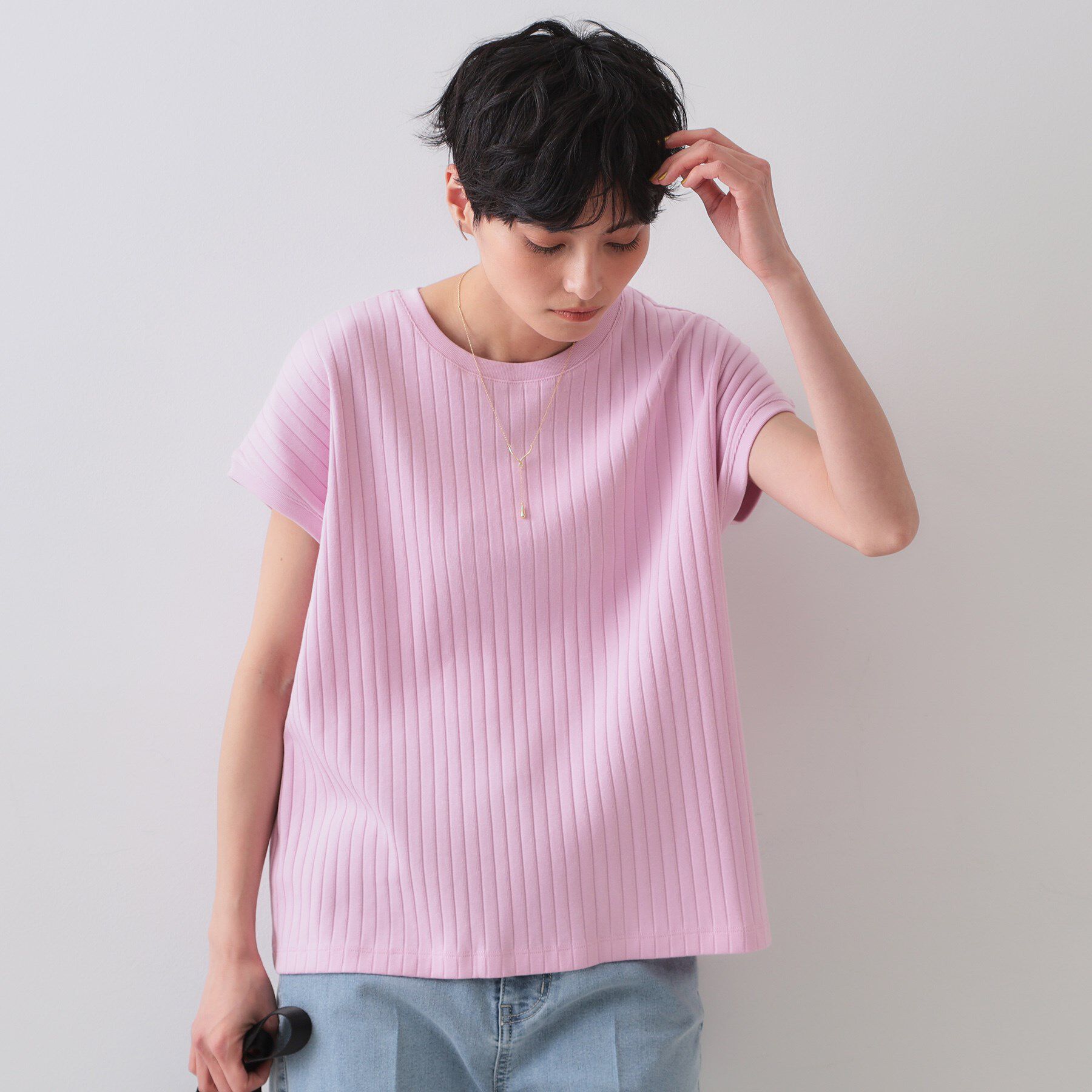 OPAQUE.CLIP「ワイドリブフレンチTシャツ【洗濯機洗い可】」|Tシャツ・カットソー|ピンク(071)