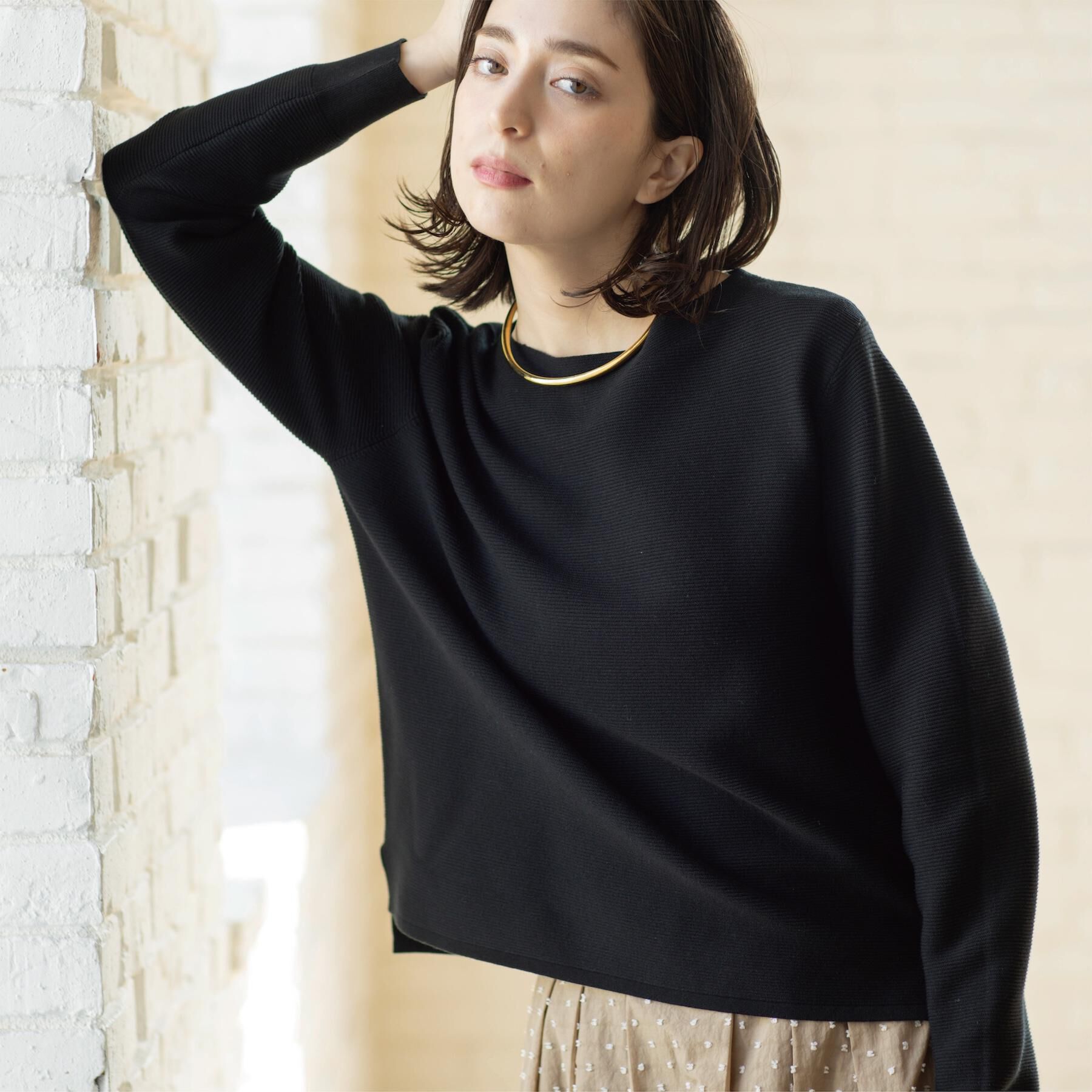 OPAQUE.CLIP「ボートネックガーターニット/オーガニックコットン混【洗濯機OK/UVケア】《6col》」|ニット・セーター|