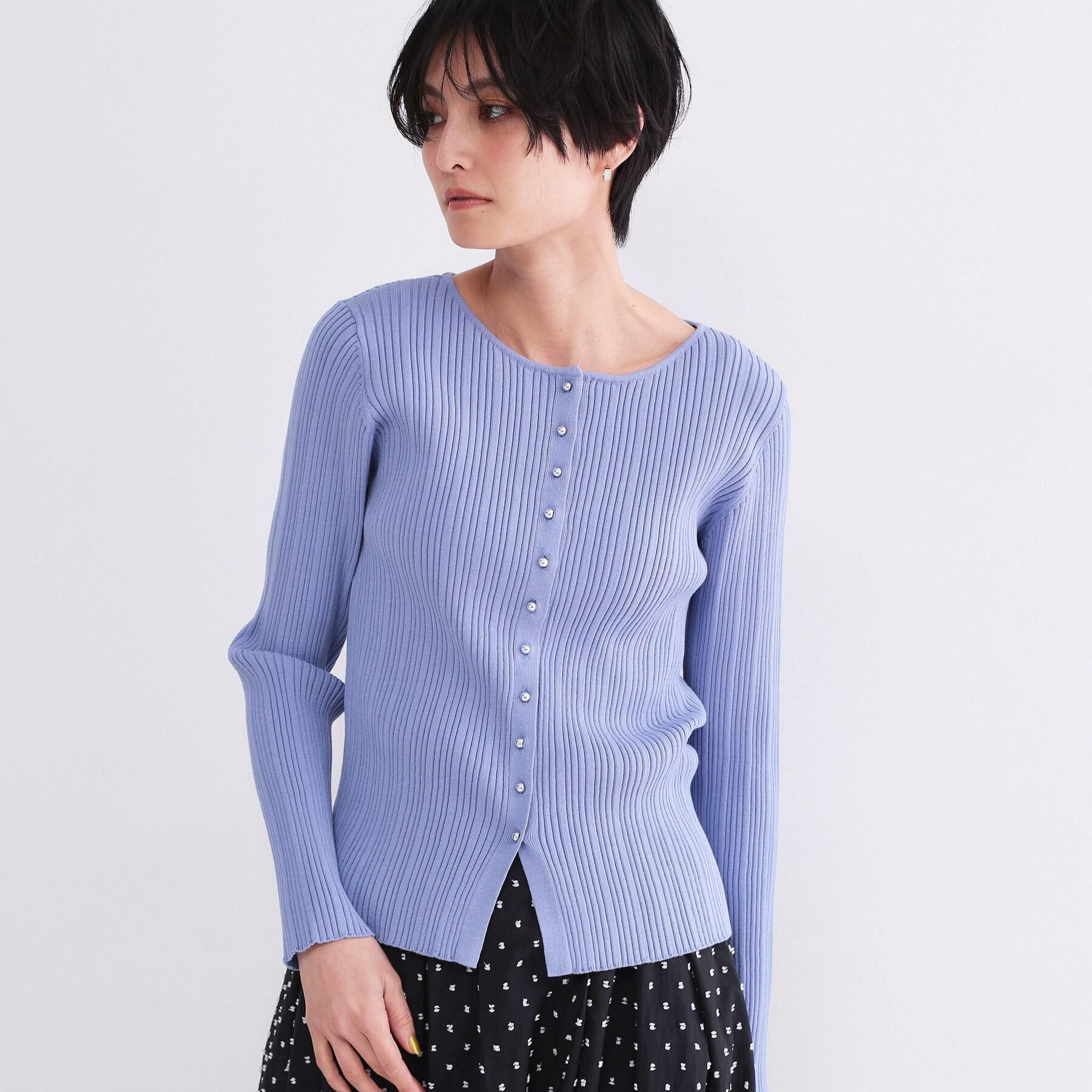 OPAQUE.CLIP「シルバー多ボタン ランダムリブニットカーディガン【洗濯機OK】」|カーディガン|