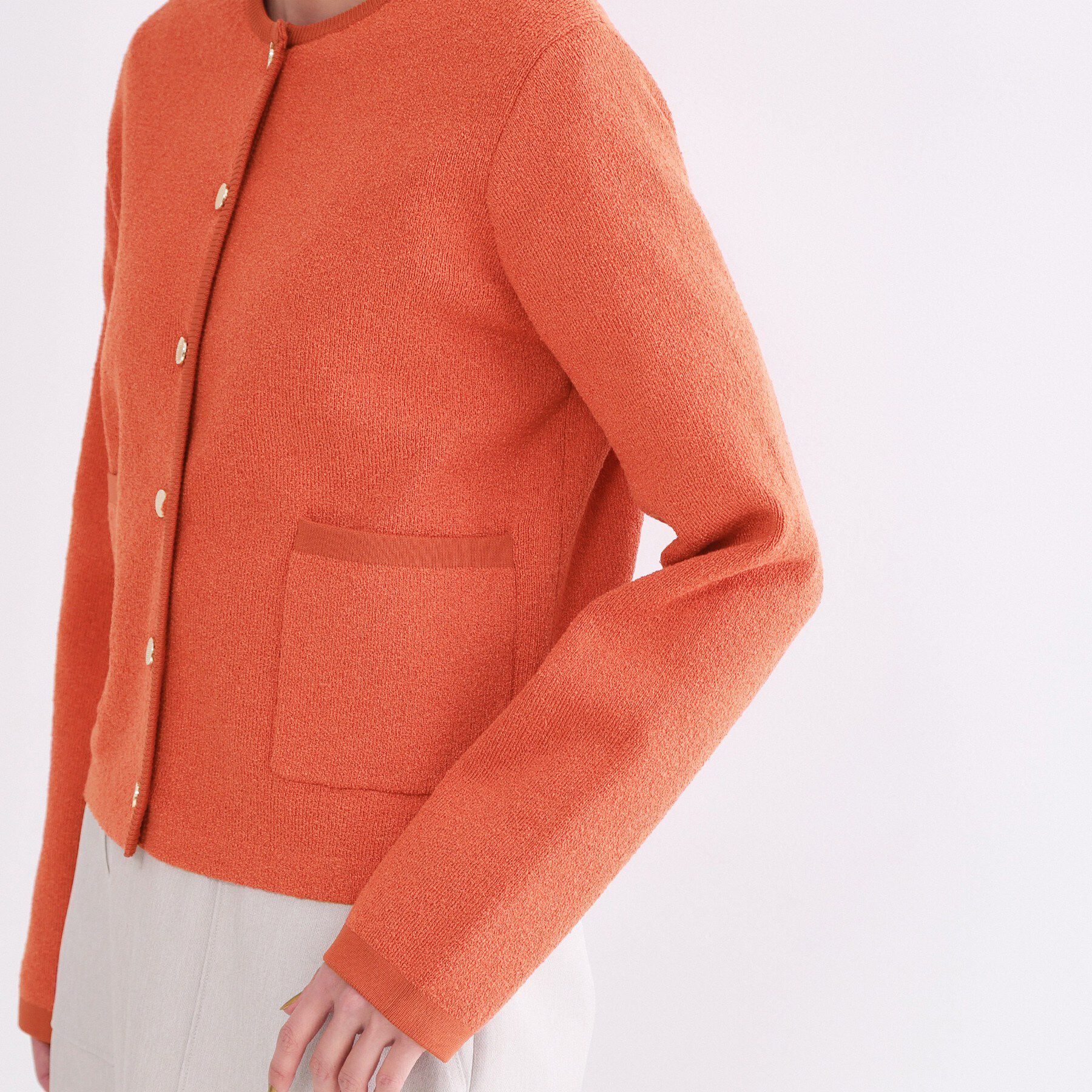 OPAQUE.CLIP「ブークレ金ボタンニットカーディガン【洗濯機OK】」|カーディガン|