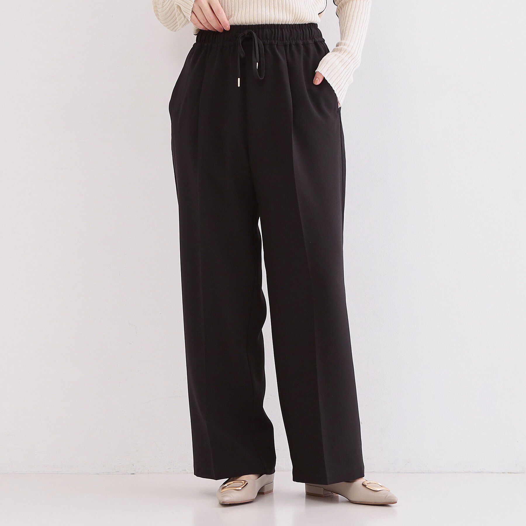 OPAQUE.CLIP「美脚ストレッチイージーワイドパンツ【洗濯機OK】」|その他|ブラック(019)