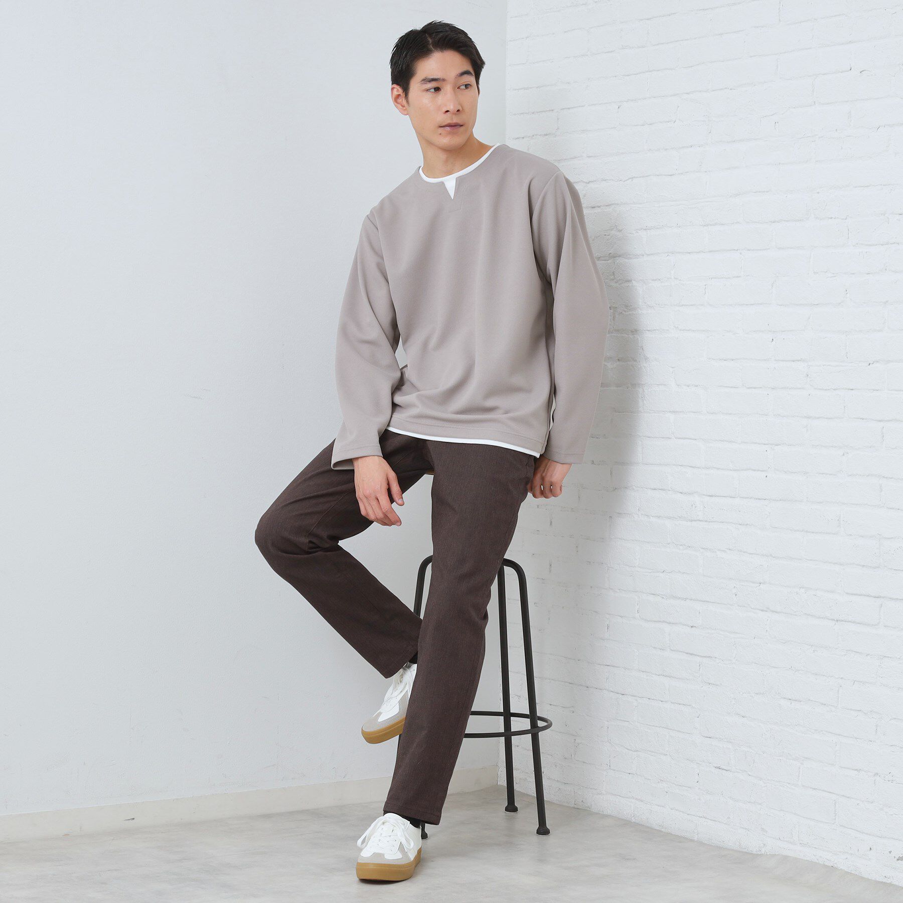 THE SHOP TK「【1枚で手抜きに見えない】キーネック フェイクレイヤード長袖Tシャツ」|Tシャツ・カットソー|