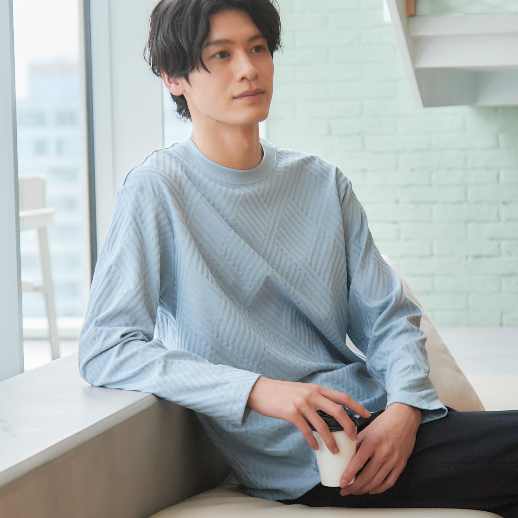 THE SHOP TK「【長く愛せる、定番ロンT】リンクスジャカード長袖Tシャツ」|Tシャツ・カットソー|サックスブルー(09