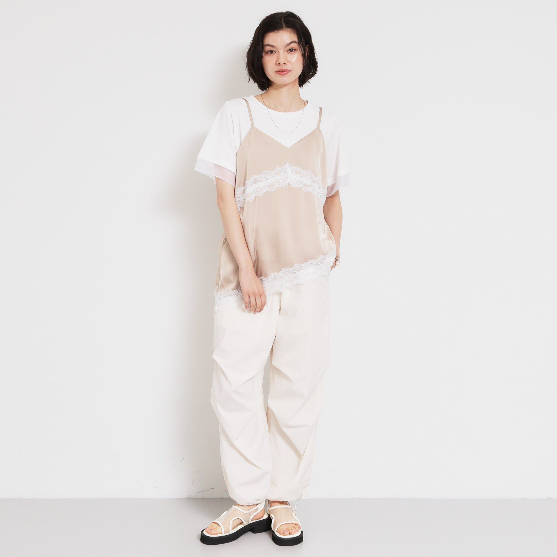 THE SHOP TK「【M-XL/ひんやり／吸水速乾／UV】上品な透け感 袖口シアーTシャツ」|Tシャツ・カットソー|