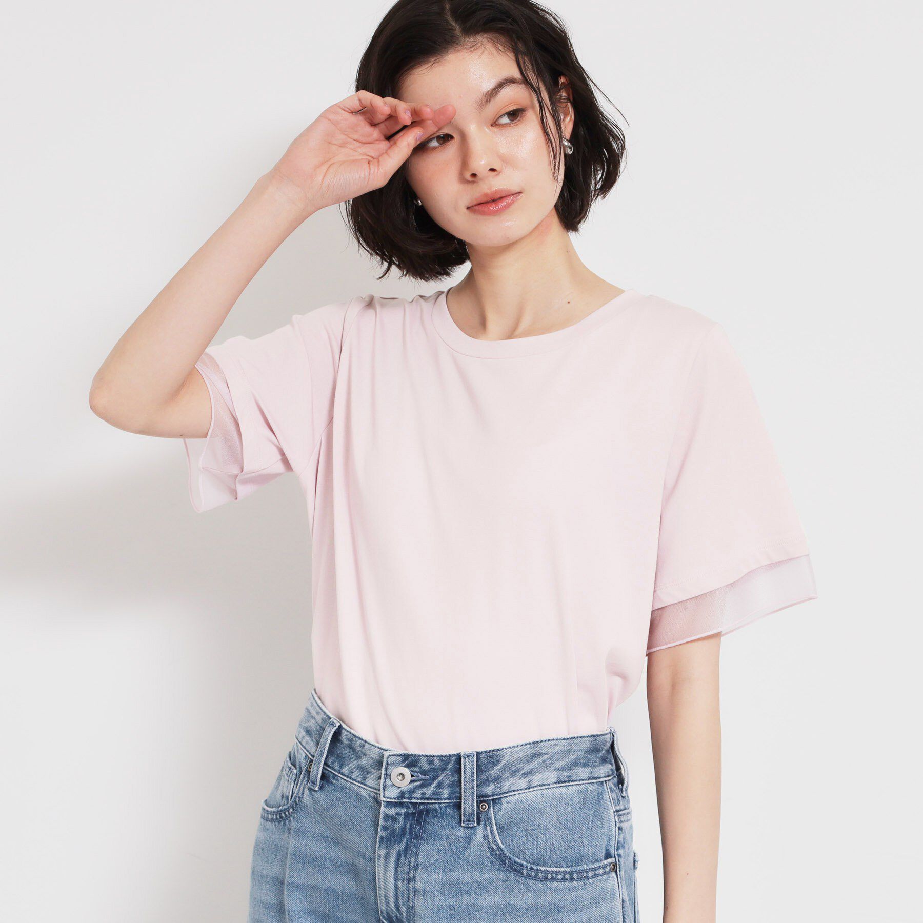 THE SHOP TK「【M-XL/ひんやり／吸水速乾／UV】上品な透け感 袖口シアーTシャツ」|Tシャツ・カットソー|