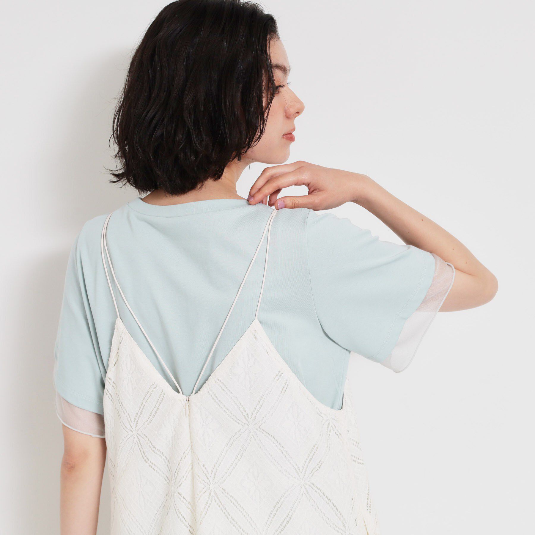 THE SHOP TK「【M-XL/ひんやり／吸水速乾／UV】上品な透け感 袖口シアーTシャツ」|Tシャツ・カットソー|