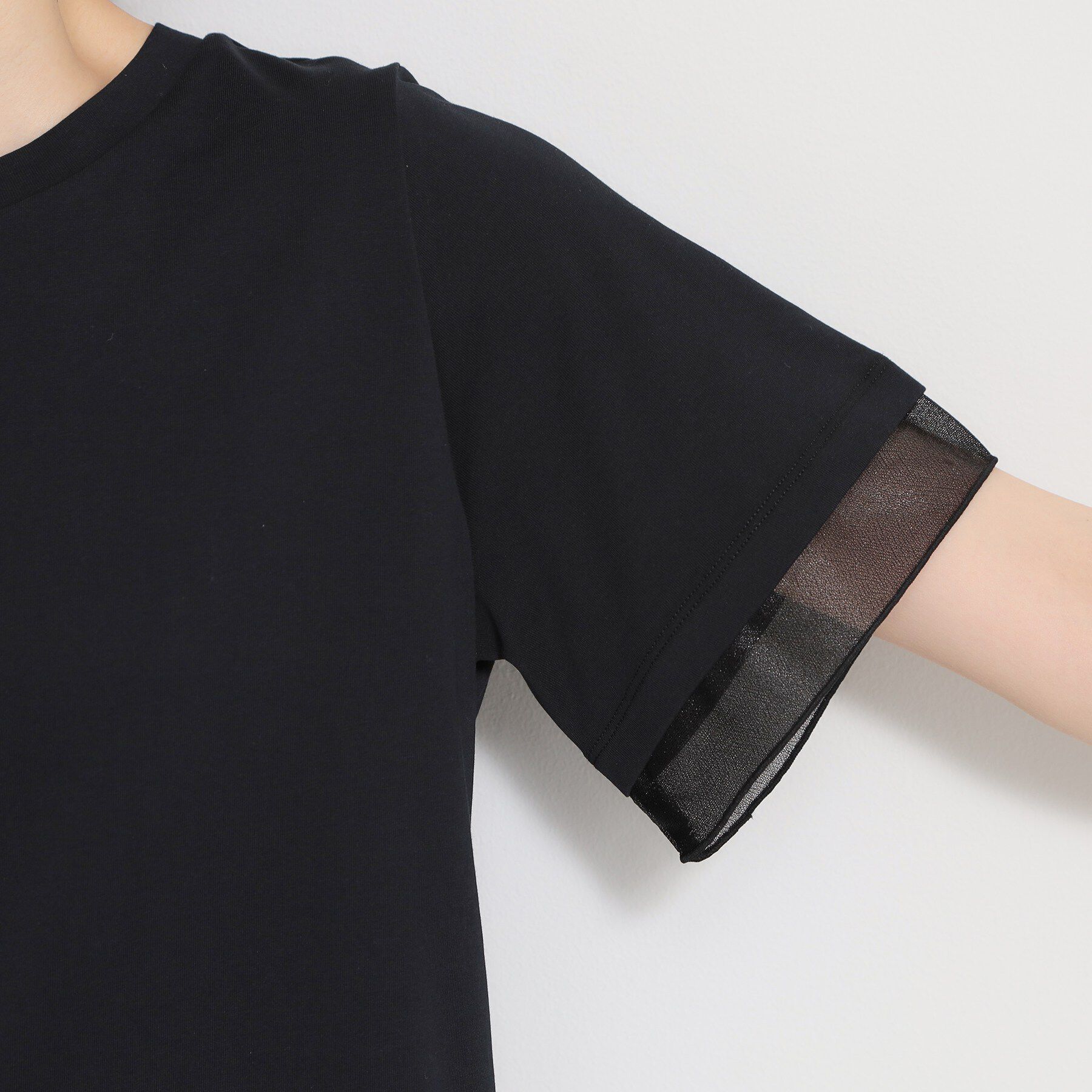 THE SHOP TK「【M-XL/ひんやり／吸水速乾／UV】上品な透け感 袖口シアーTシャツ」|Tシャツ・カットソー|