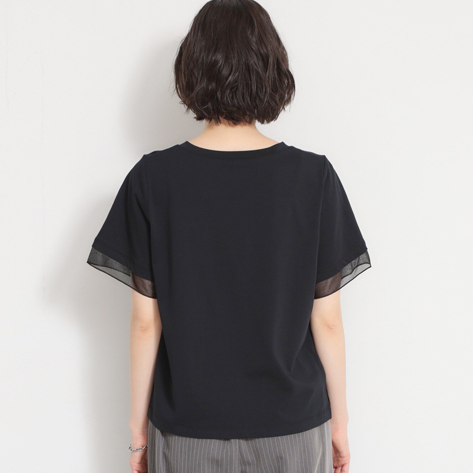 THE SHOP TK「【M-XL/ひんやり／吸水速乾／UV】上品な透け感 袖口シアーTシャツ」|Tシャツ・カットソー|