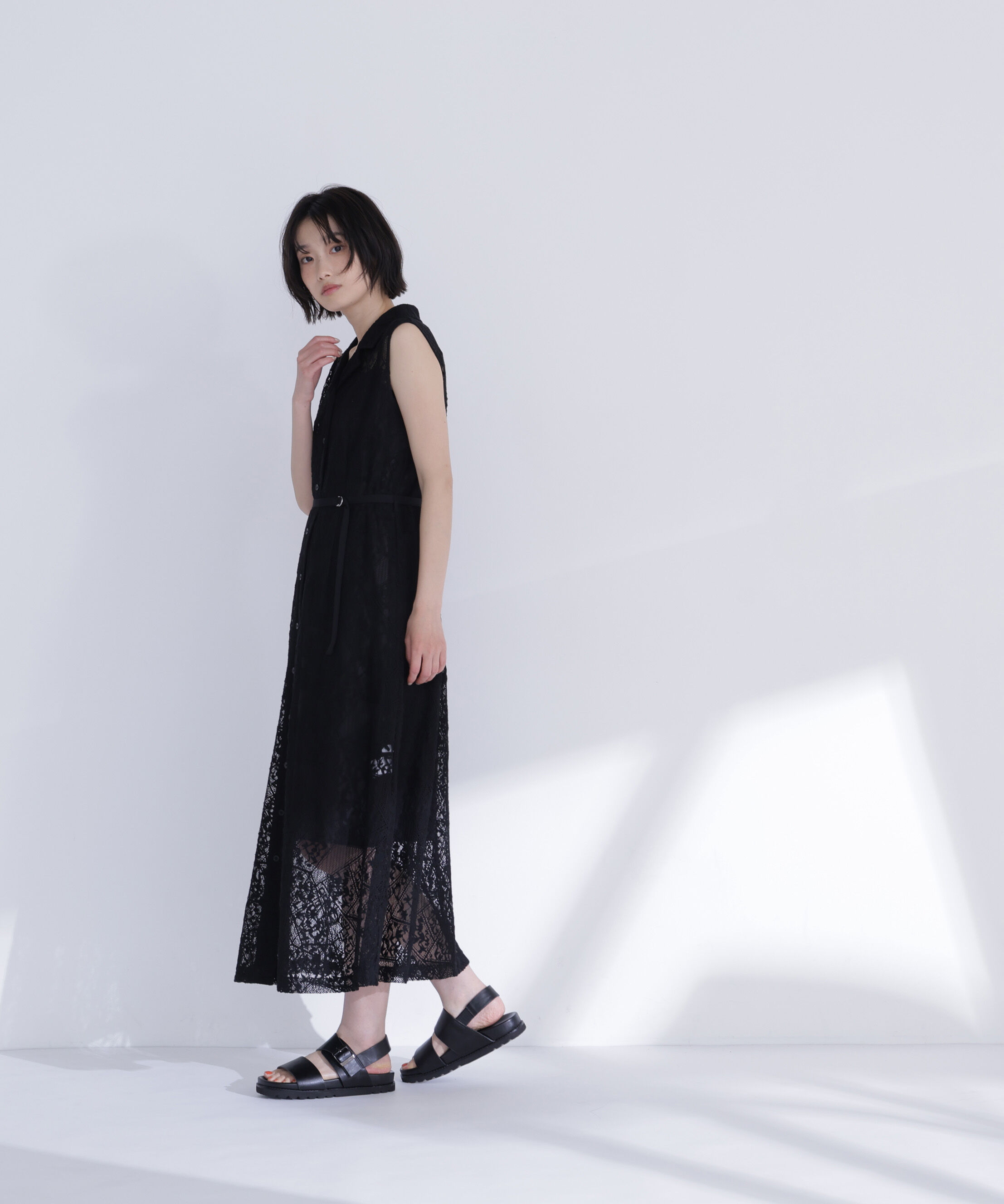  「ノースリーブレースシャツワンピース」|ワンピース|