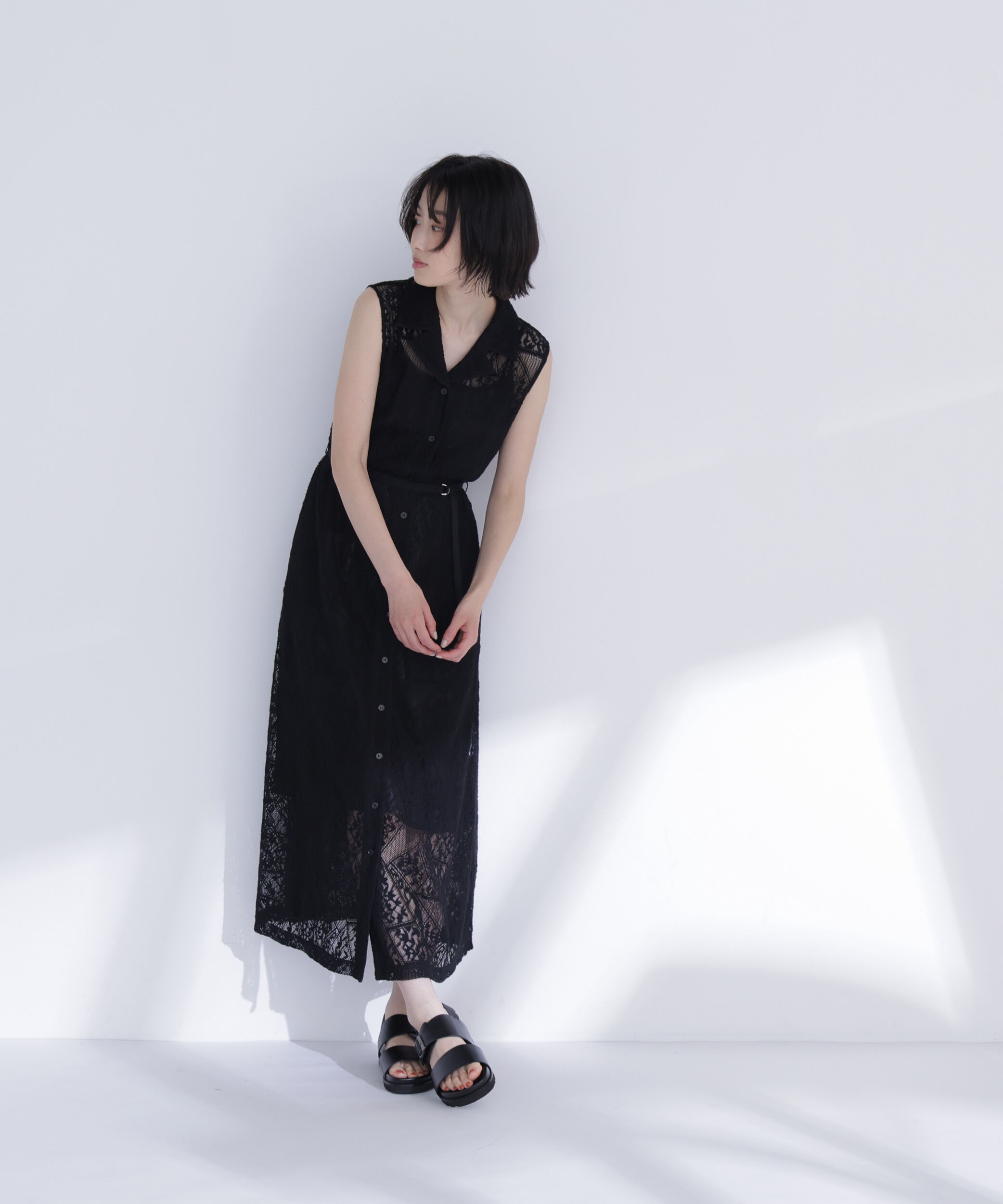  「ノースリーブレースシャツワンピース」|ワンピース|