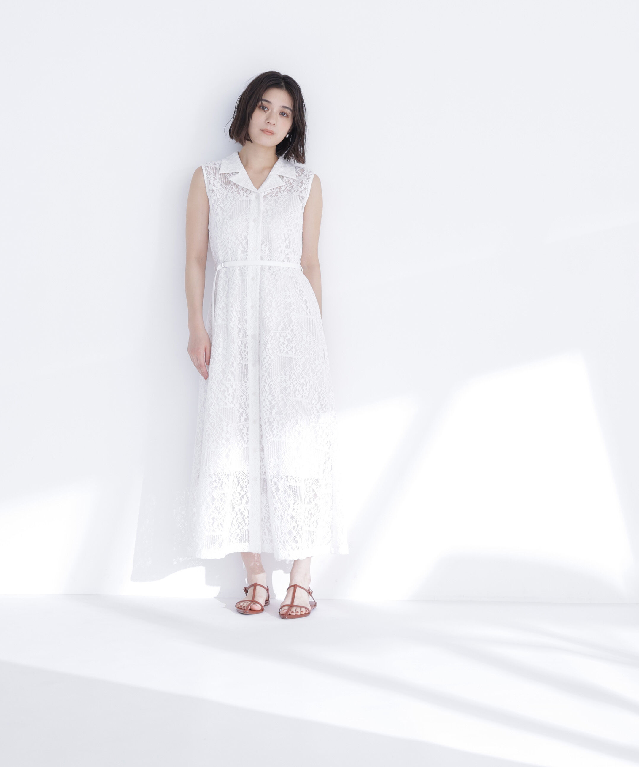  「ノースリーブレースシャツワンピース」|ワンピース|