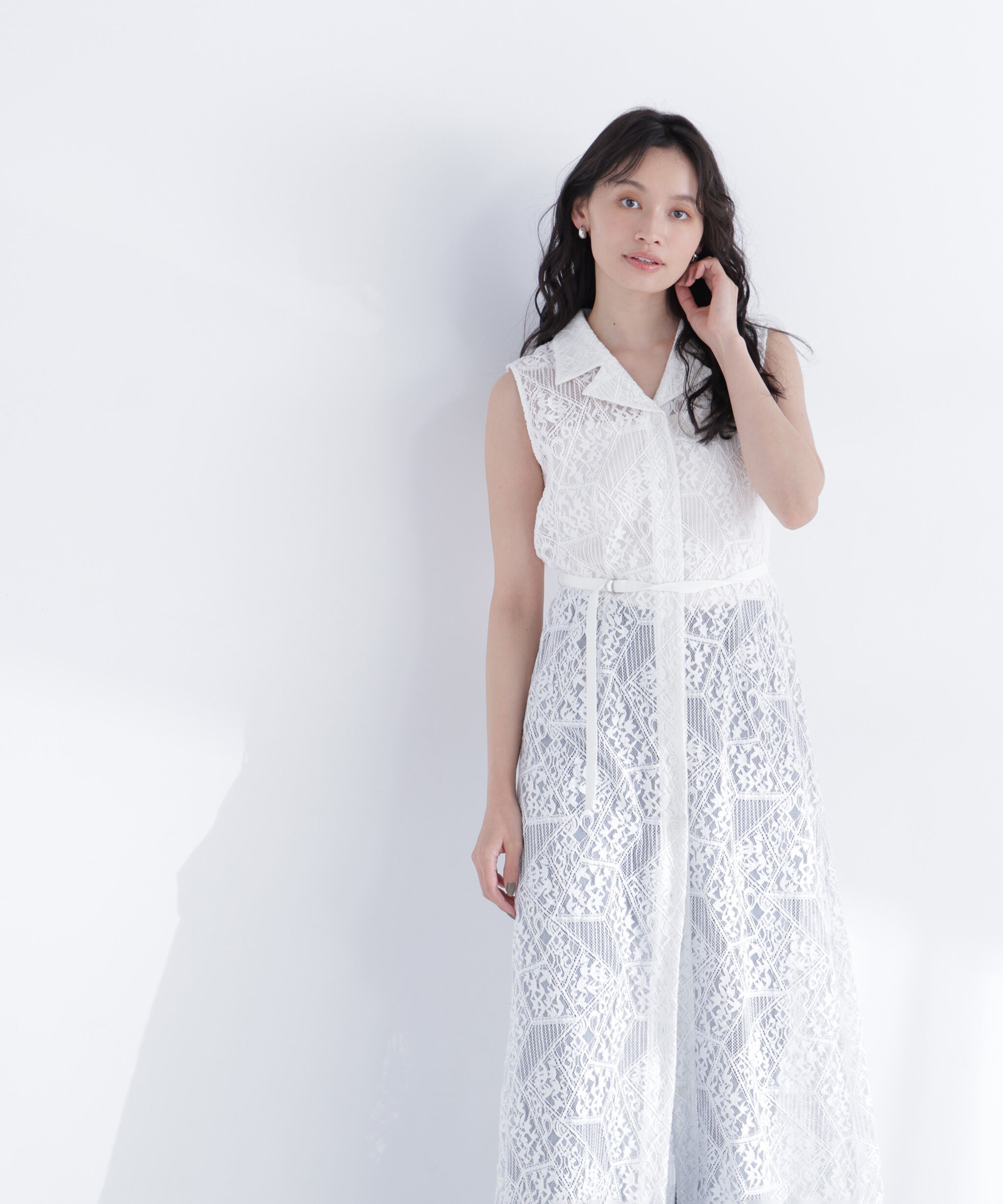  「ノースリーブレースシャツワンピース」|ワンピース|