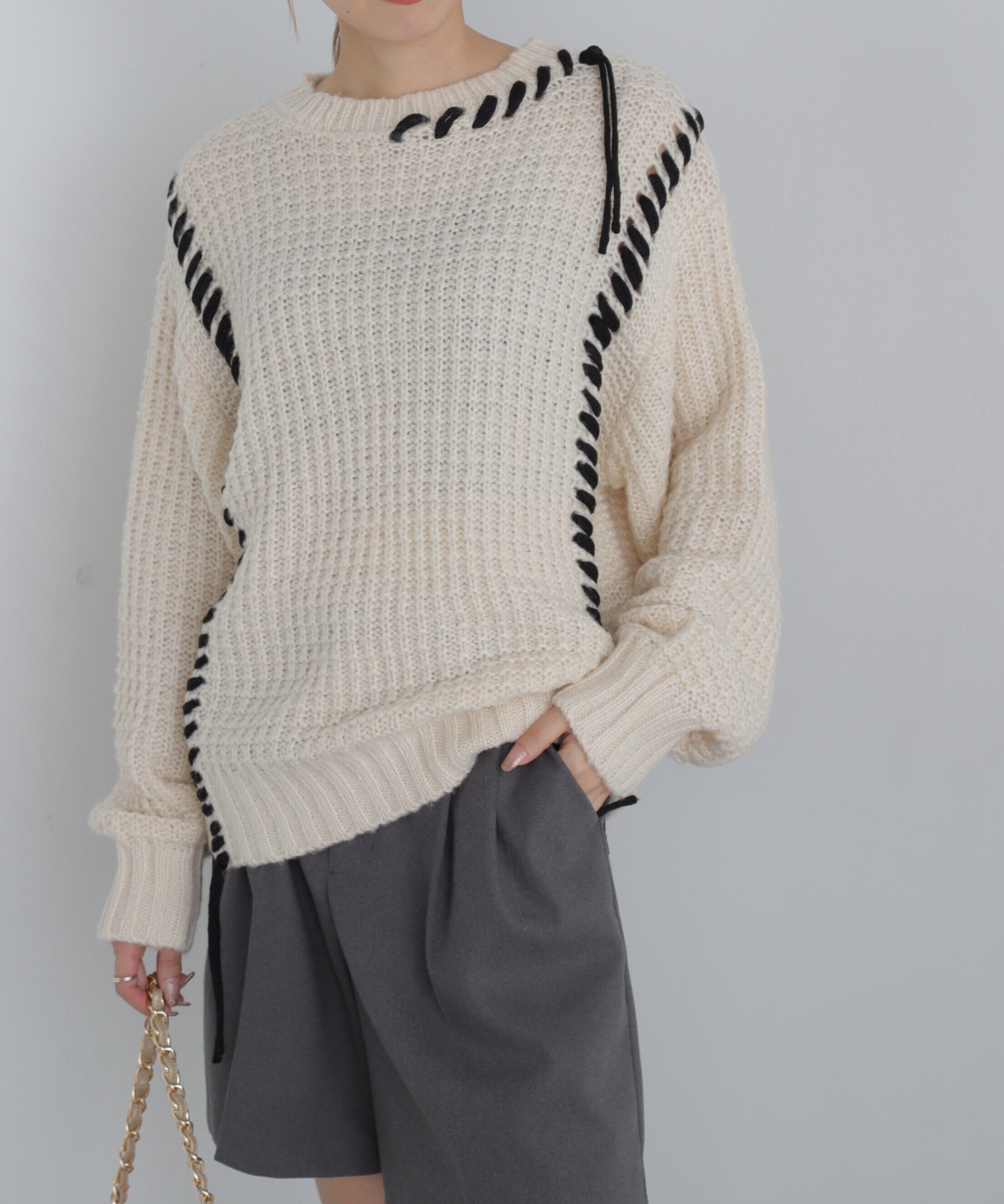  「配色ステッチニットプルオーバー」|ニット・セーター|