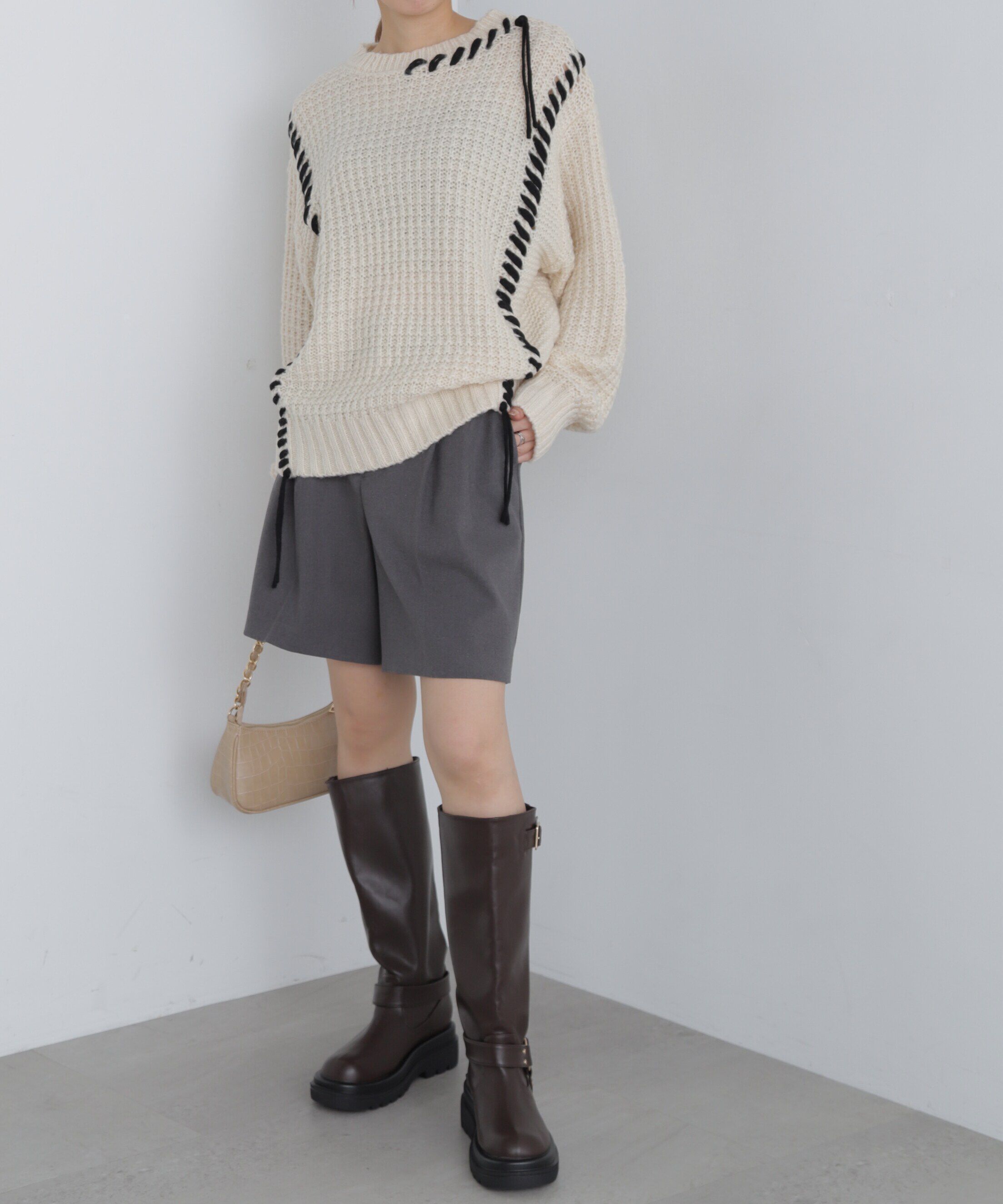  「配色ステッチニットプルオーバー」|ニット・セーター|