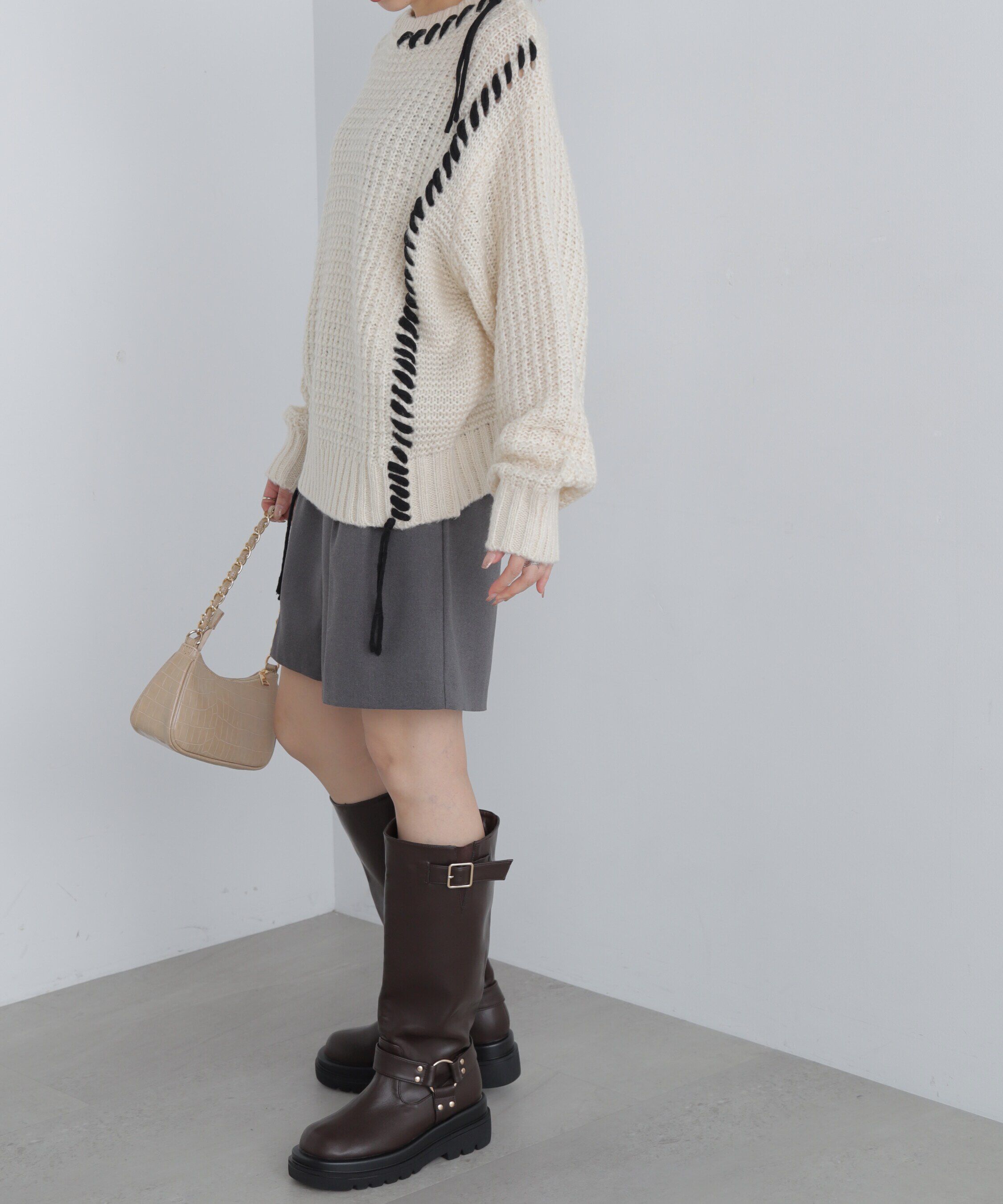  「配色ステッチニットプルオーバー」|ニット・セーター|