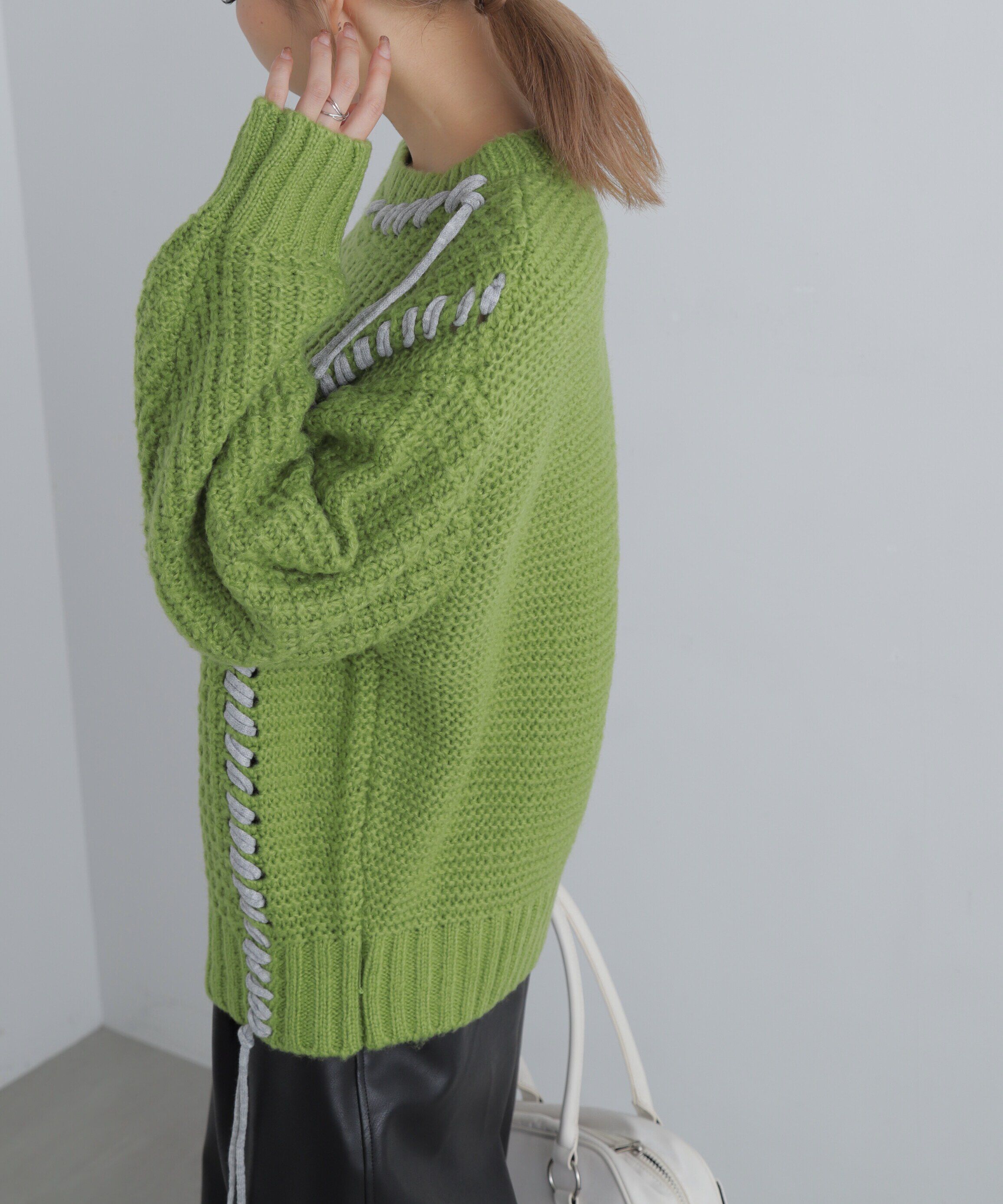  「配色ステッチニットプルオーバー」|ニット・セーター|