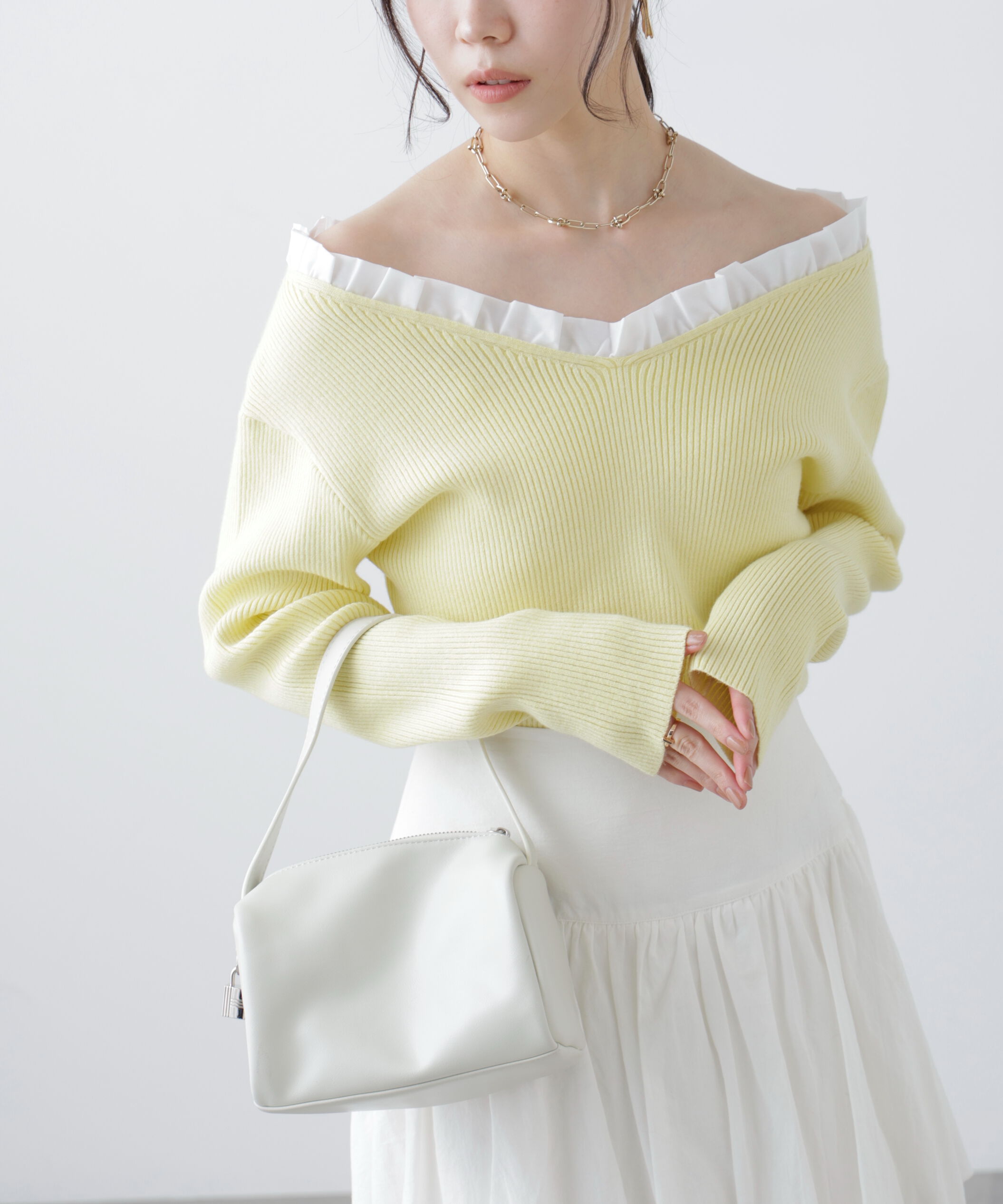  「フリルドッキングＶネックニット〈MFM〉」|ニット・セーター|