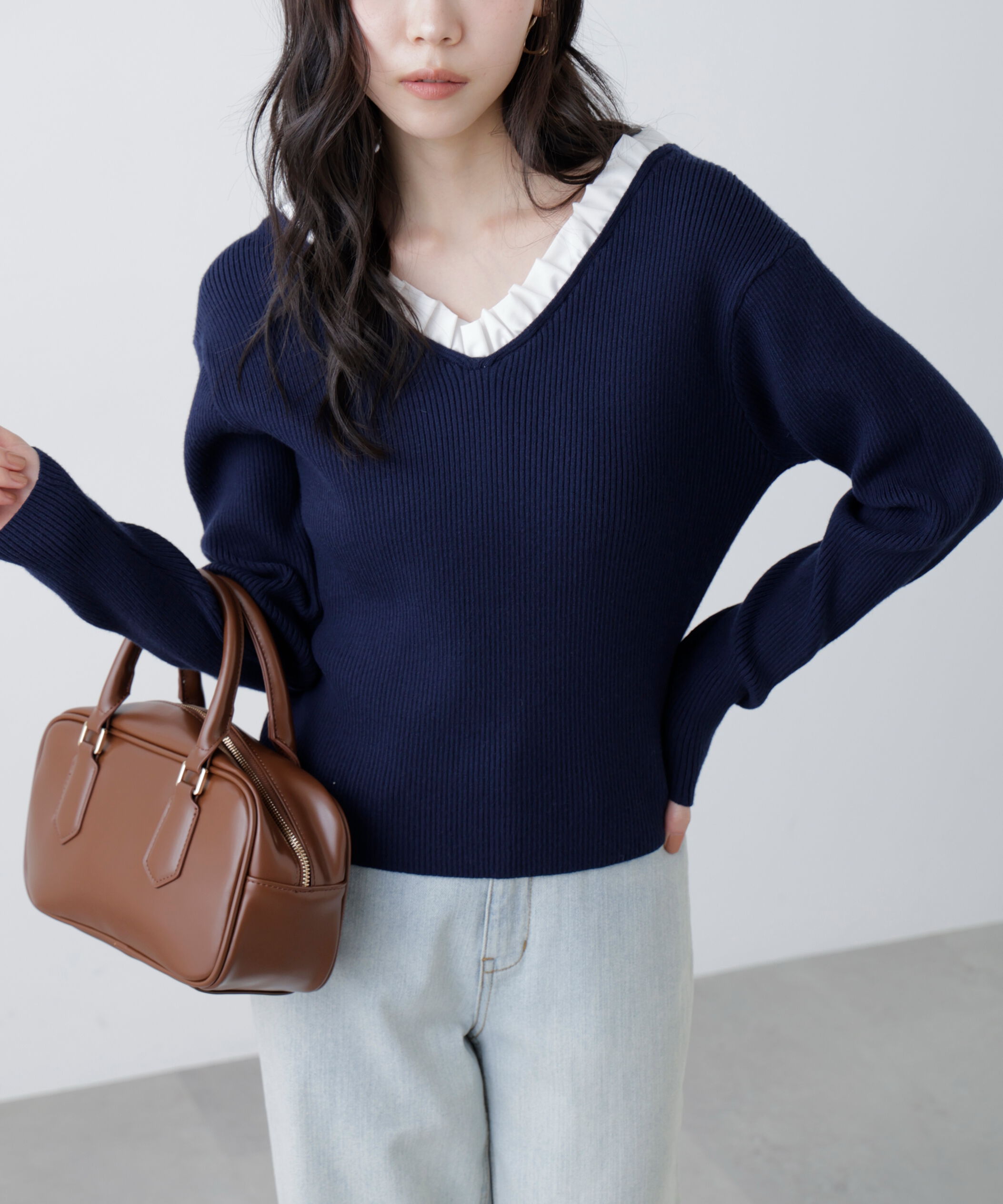  「フリルドッキングＶネックニット〈MFM〉」|ニット・セーター|