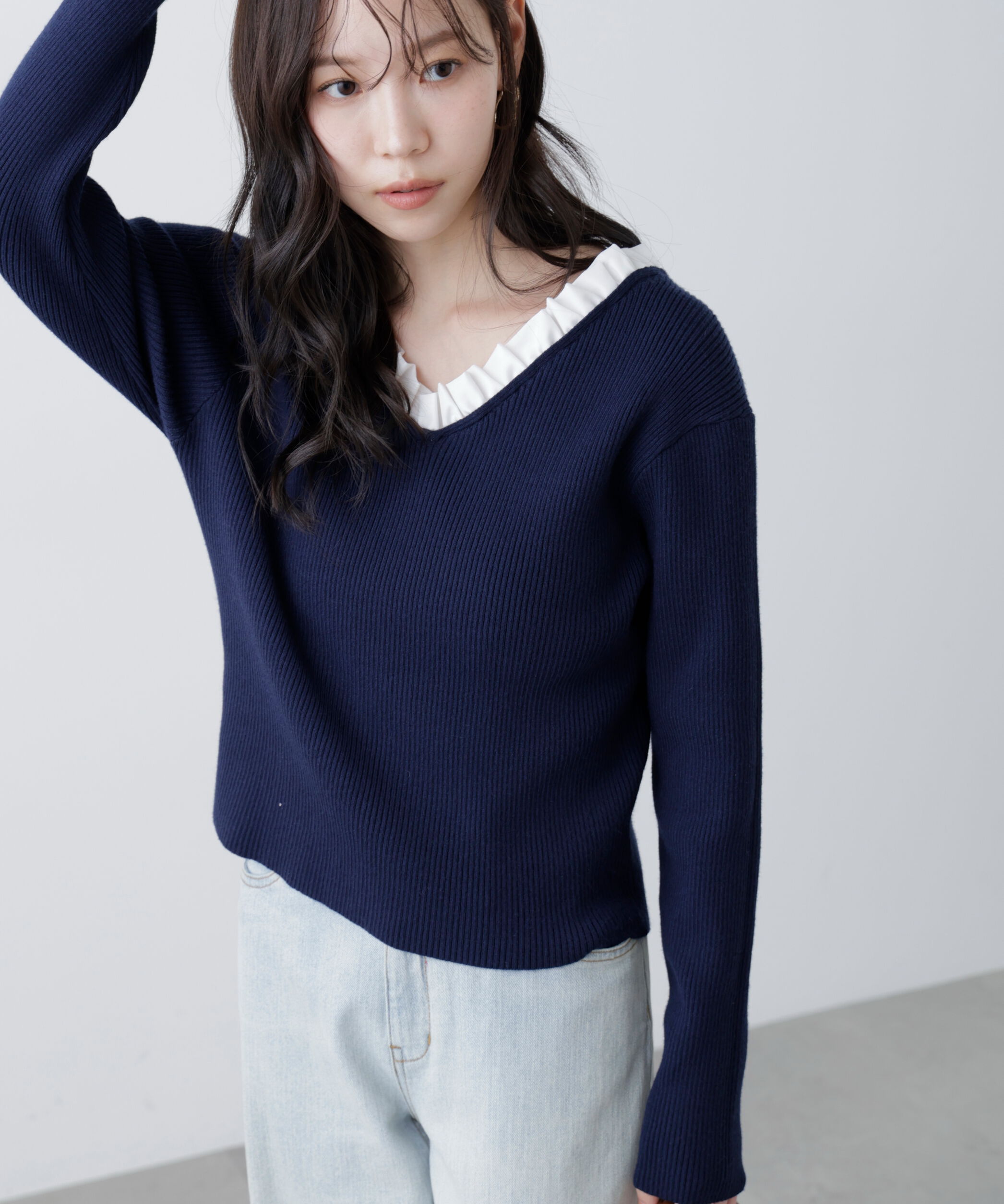 「フリルドッキングＶネックニット〈MFM〉」|ニット・セーター|