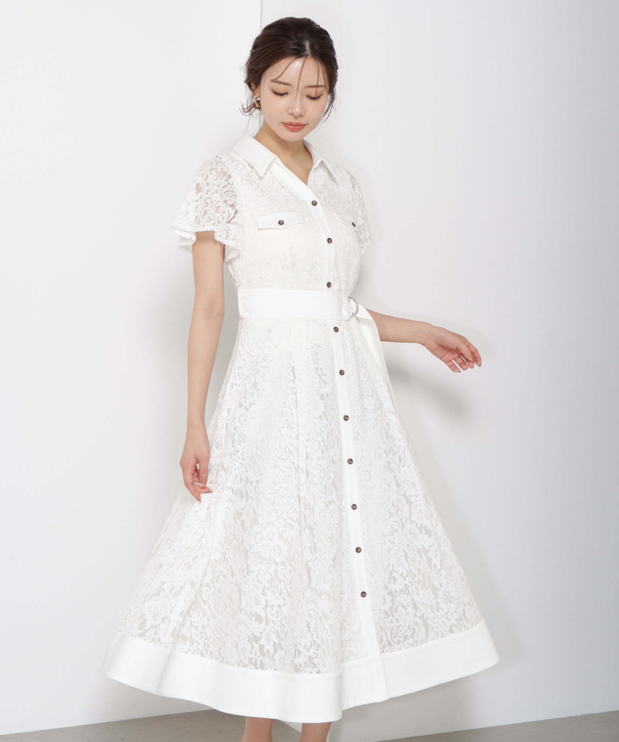 PROPORTION BODY DRESSING「レースシャツワンピース」|ワンピース|ホワイト