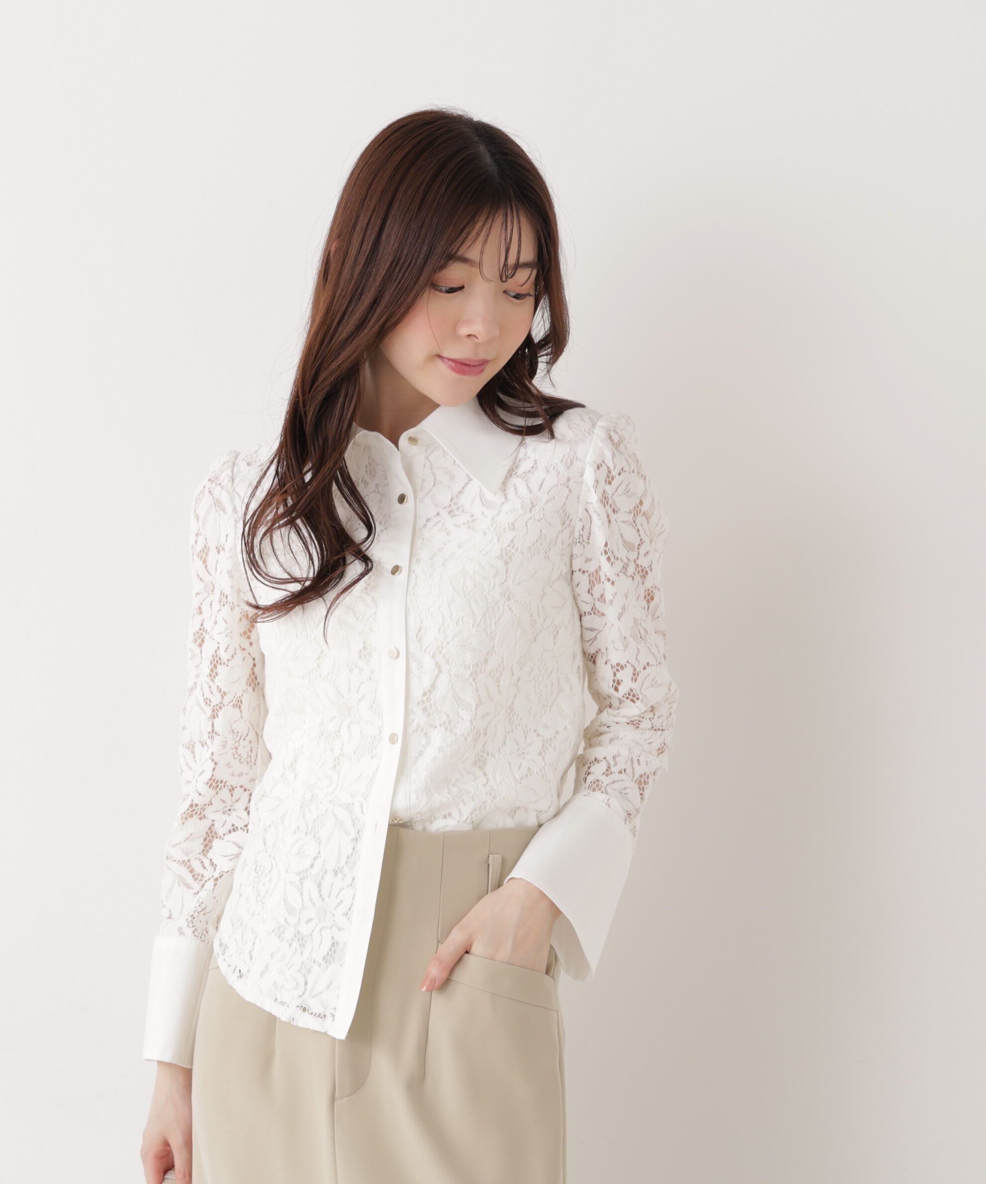 PROPORTION BODY DRESSING「ビッグ衿レースブラウス　26SS」|シャツ・ブラウス|エクリュ1