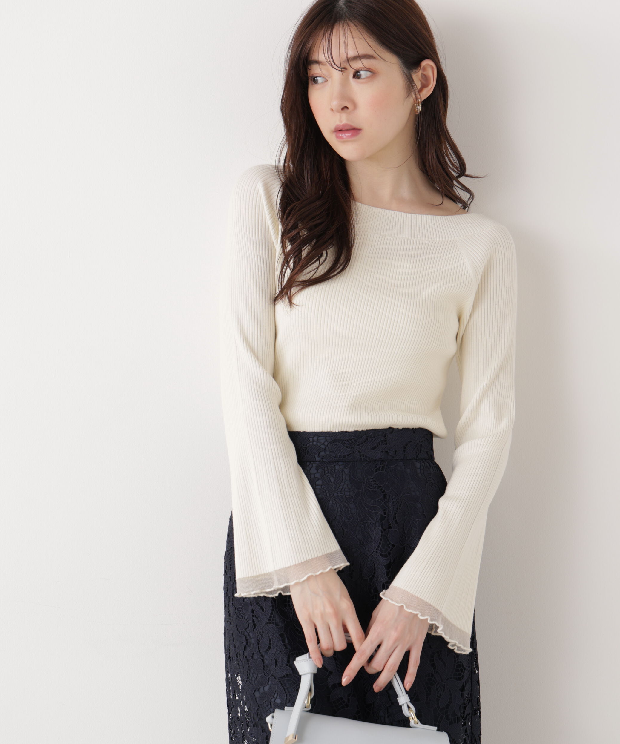 PROPORTION BODY DRESSING「シアー切り替えボートネックニット　26SS」|ニット・セーター|エクリュ1