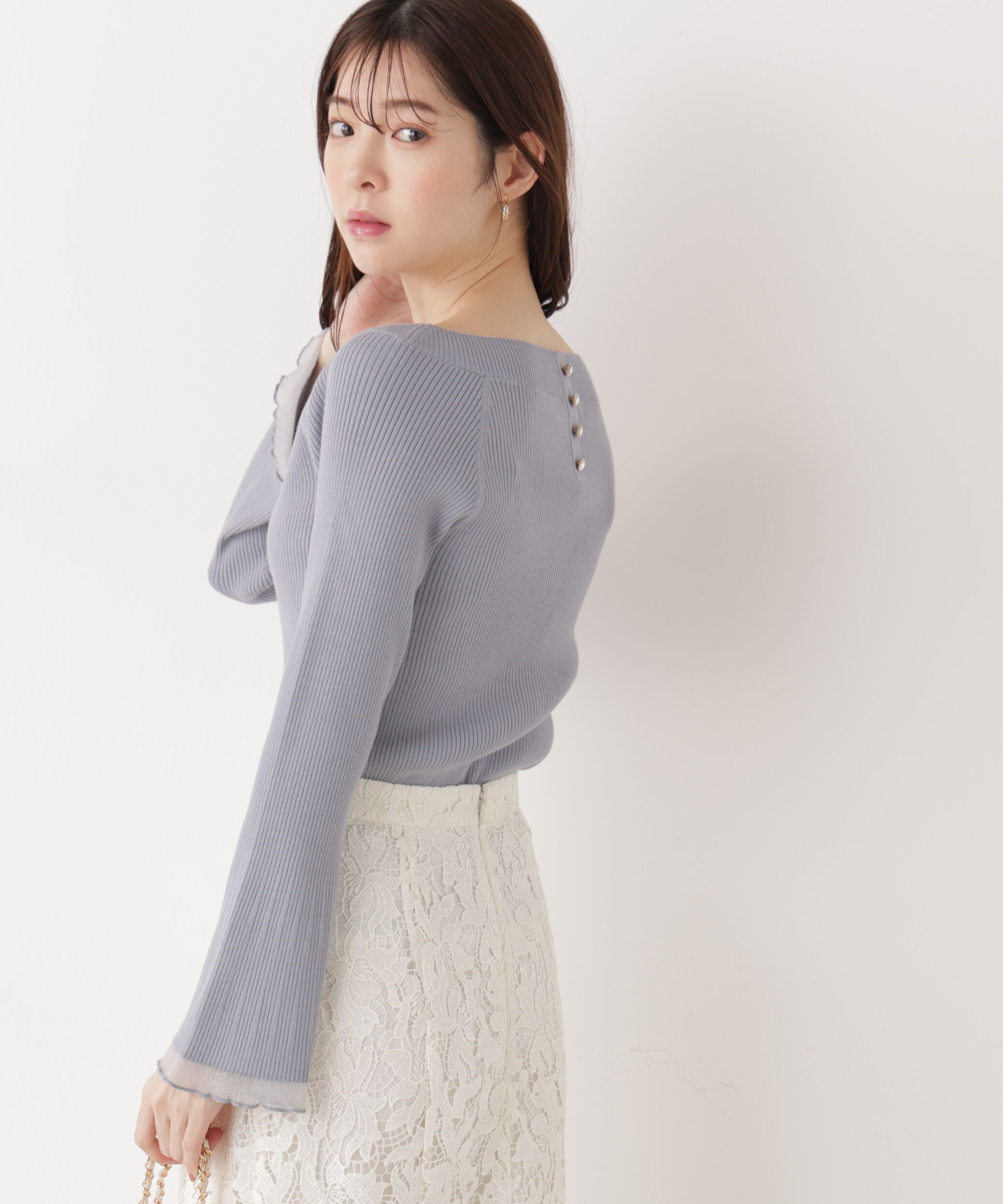 PROPORTION BODY DRESSING「シアー切り替えボートネックニット　26SS」|ニット・セーター|