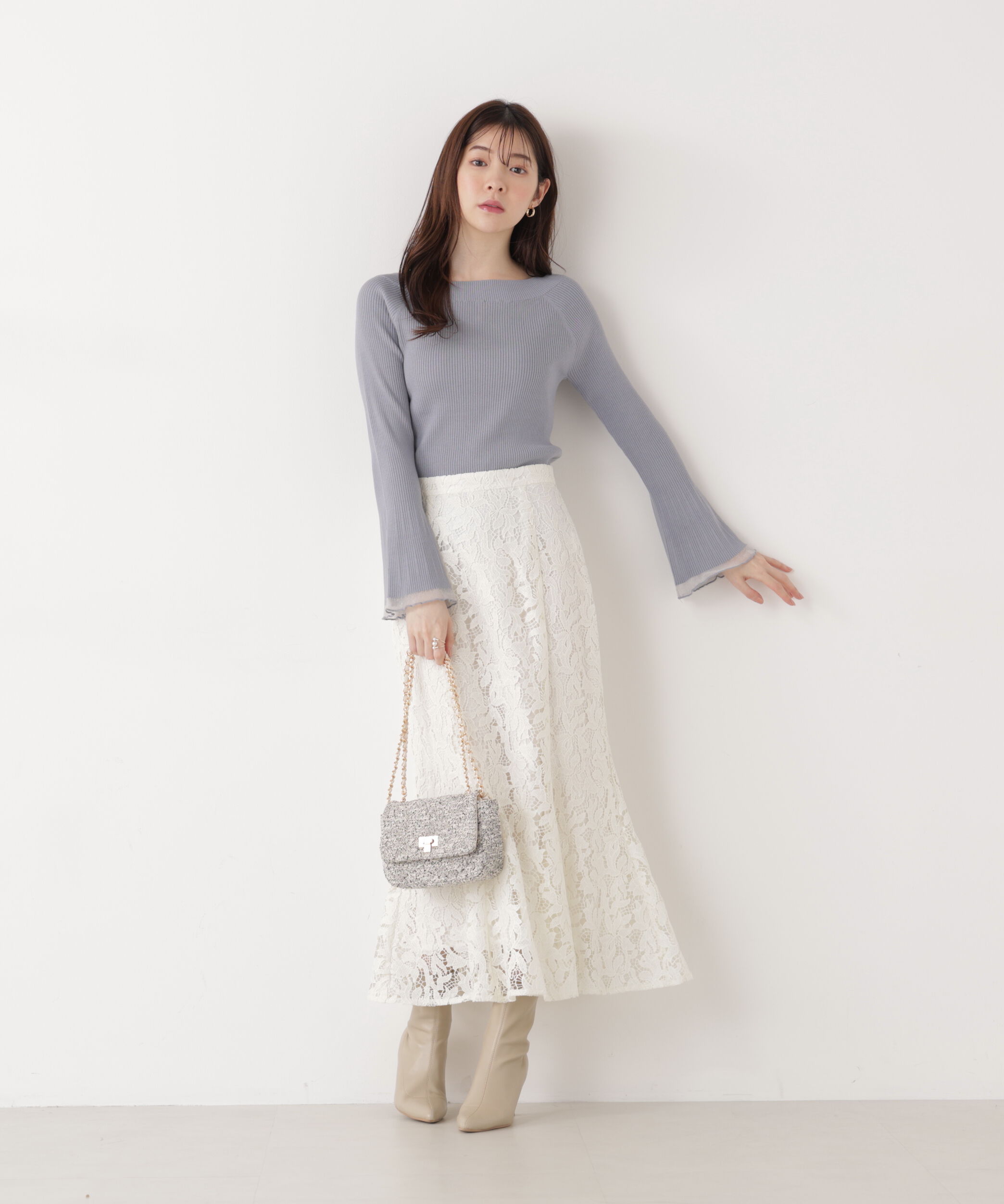 PROPORTION BODY DRESSING「シアー切り替えボートネックニット　26SS」|ニット・セーター|