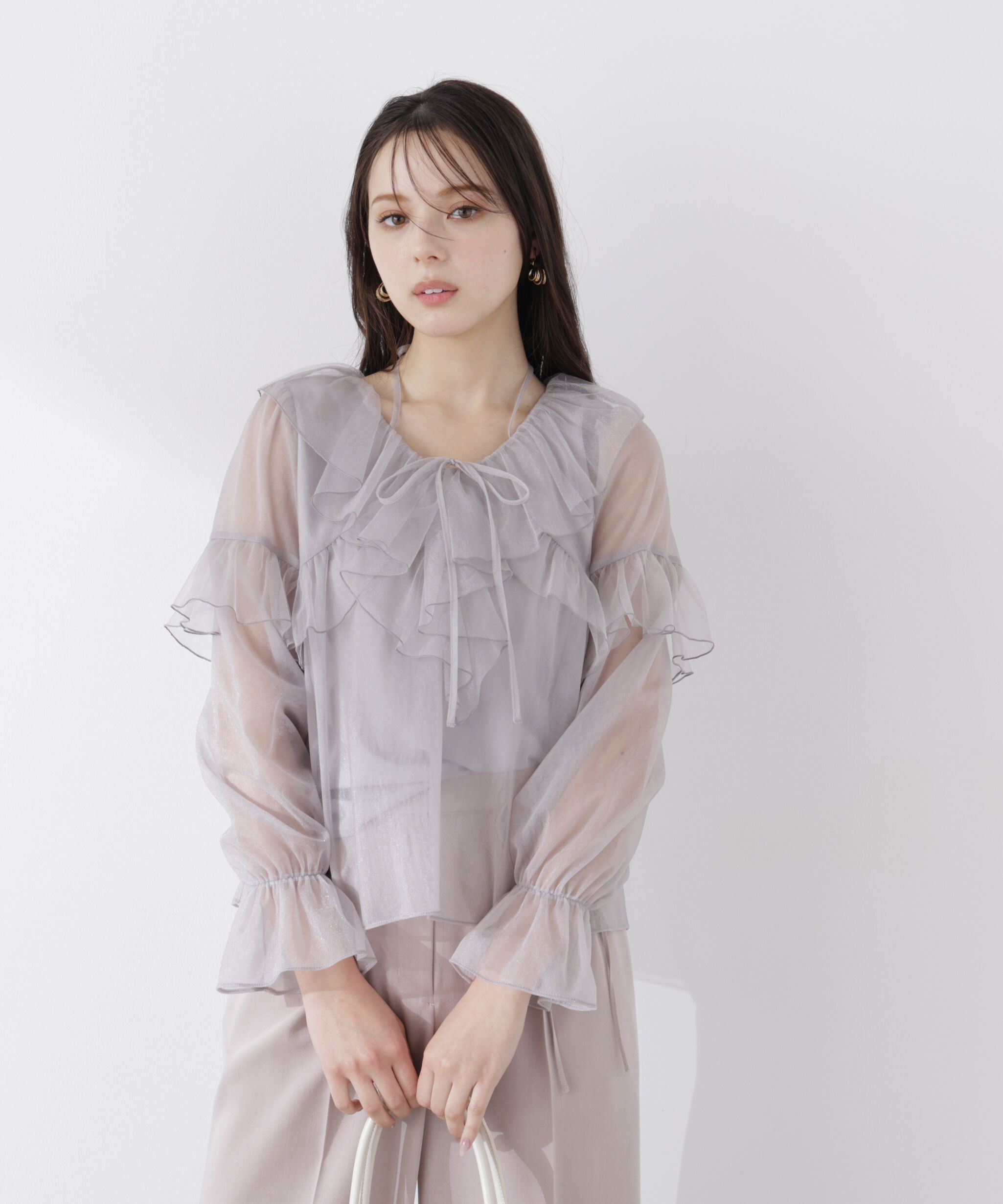 PROPORTION BODY DRESSING「チュールラッフルブラウス　26SS」|シャツ・ブラウス|グレー