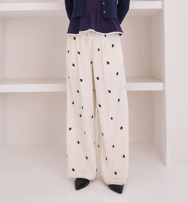 archives「花柄刺繍イージーワイドパンツ」|チノ|IVORY