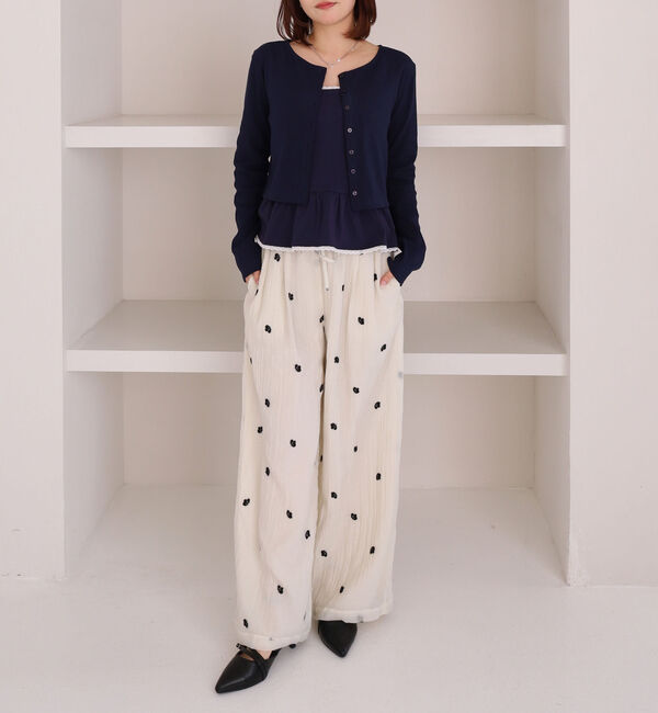 archives「花柄刺繍イージーワイドパンツ」|チノ|