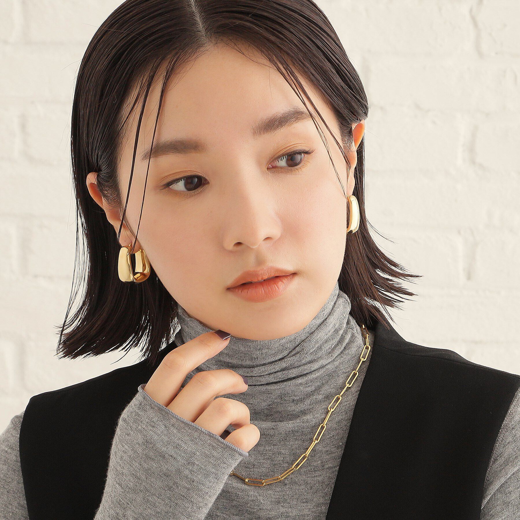 COCOSHNIK ONKITSCH「シルバー ホロウフープピアス トラペーズ GP」|ピアス|