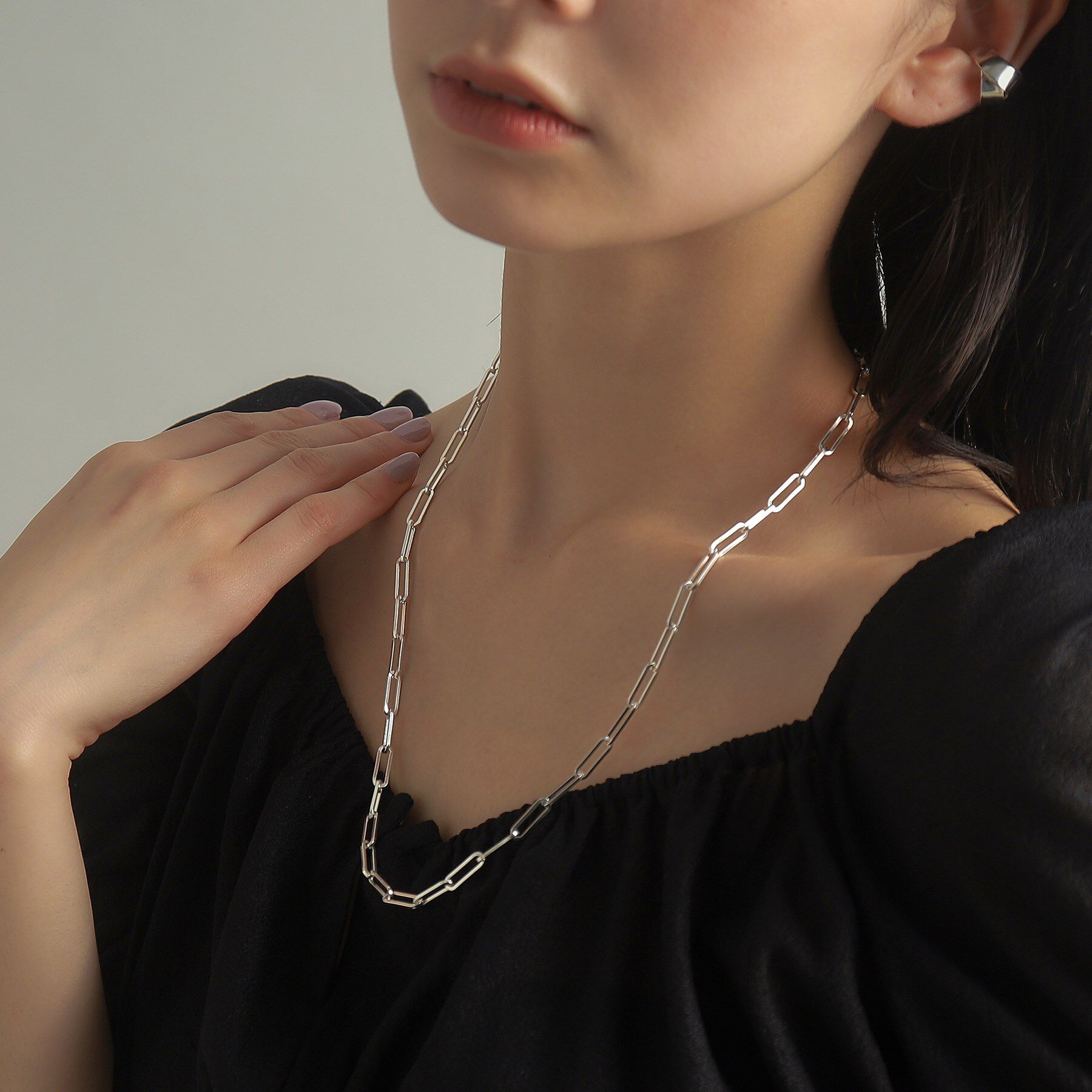 COCOSHNIK ONKITSCH「シルバー デザインチェーン フラットケーブルネックレス（55cm）」|ネックレス|