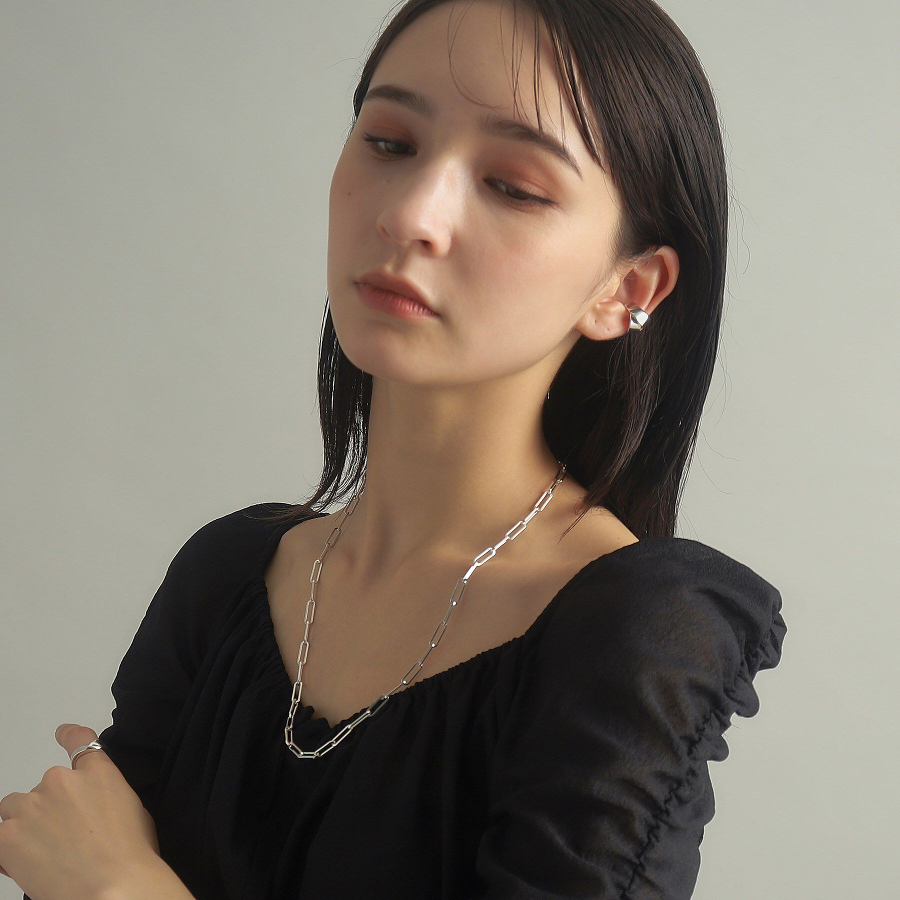 COCOSHNIK ONKITSCH「シルバー デザインチェーン フラットケーブルネックレス（55cm）」|ネックレス|