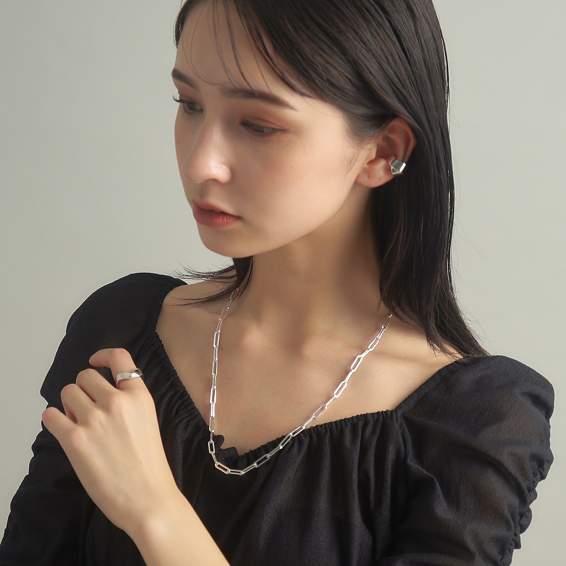 COCOSHNIK ONKITSCH「シルバー デザインチェーン フラットケーブルネックレス（55cm）」|ネックレス|