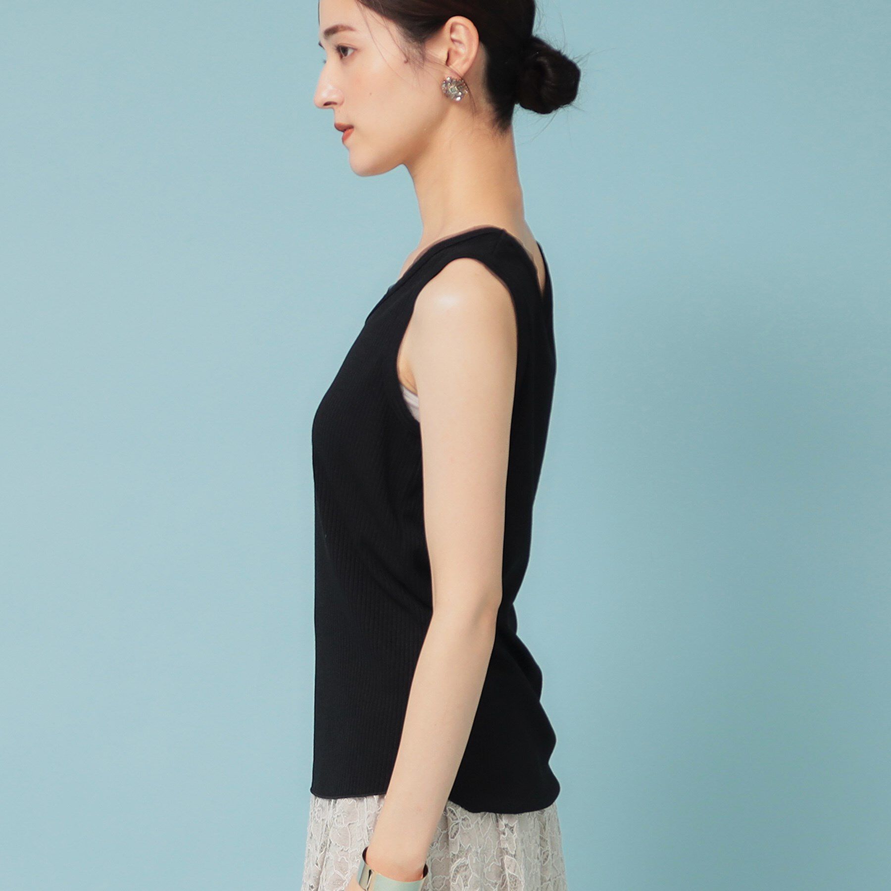 SunaUna「【異素材使い】ワイドリブタンクトップ」|Tシャツ・カットソー|