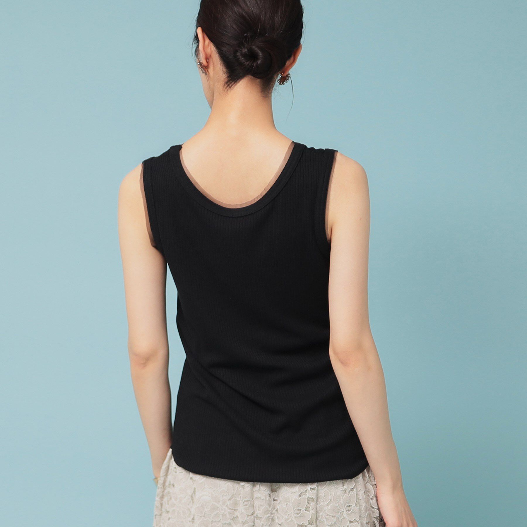 SunaUna「【異素材使い】ワイドリブタンクトップ」|Tシャツ・カットソー|