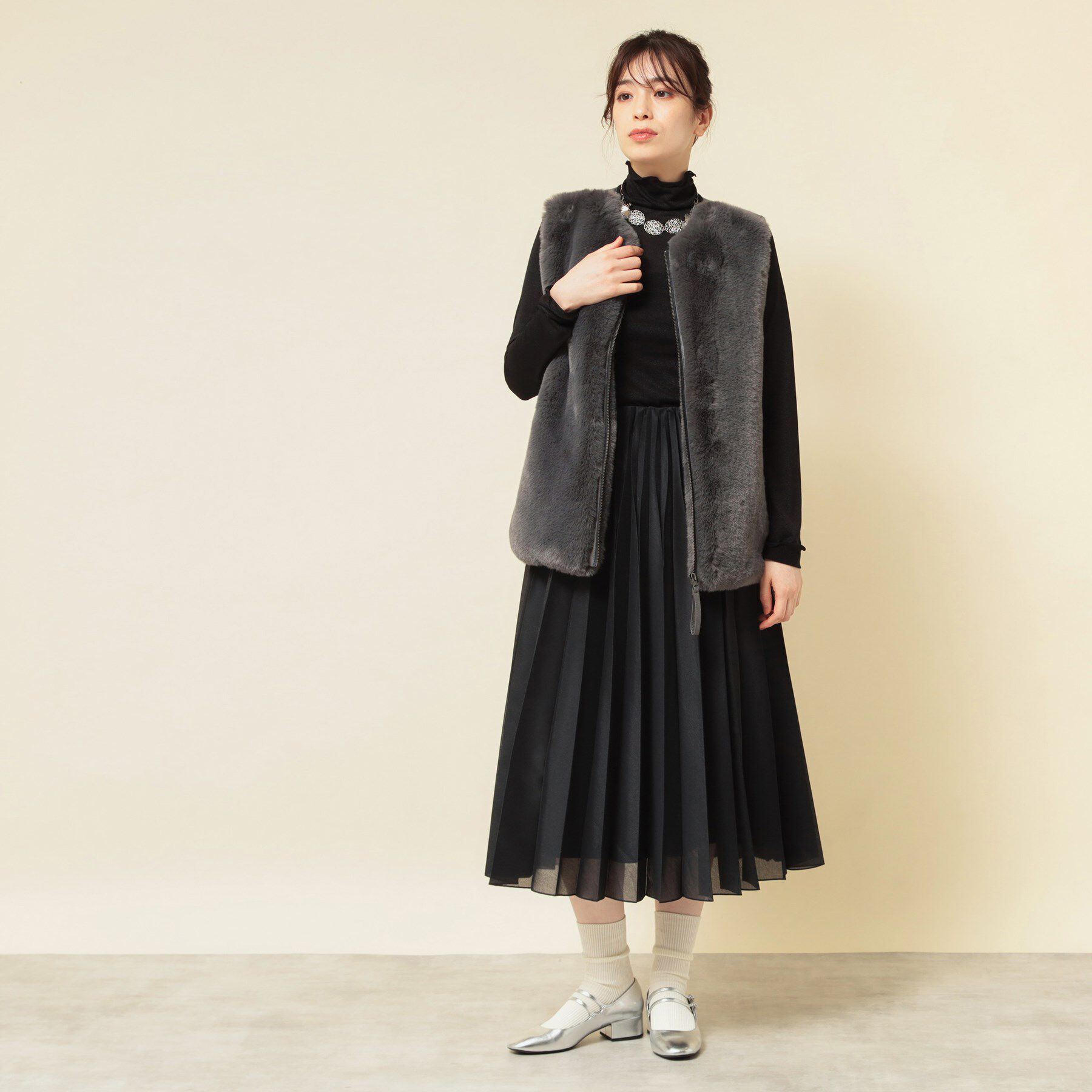 SunaUna「【3色展開】フェイクファーベスト」|ベスト・ジレ|