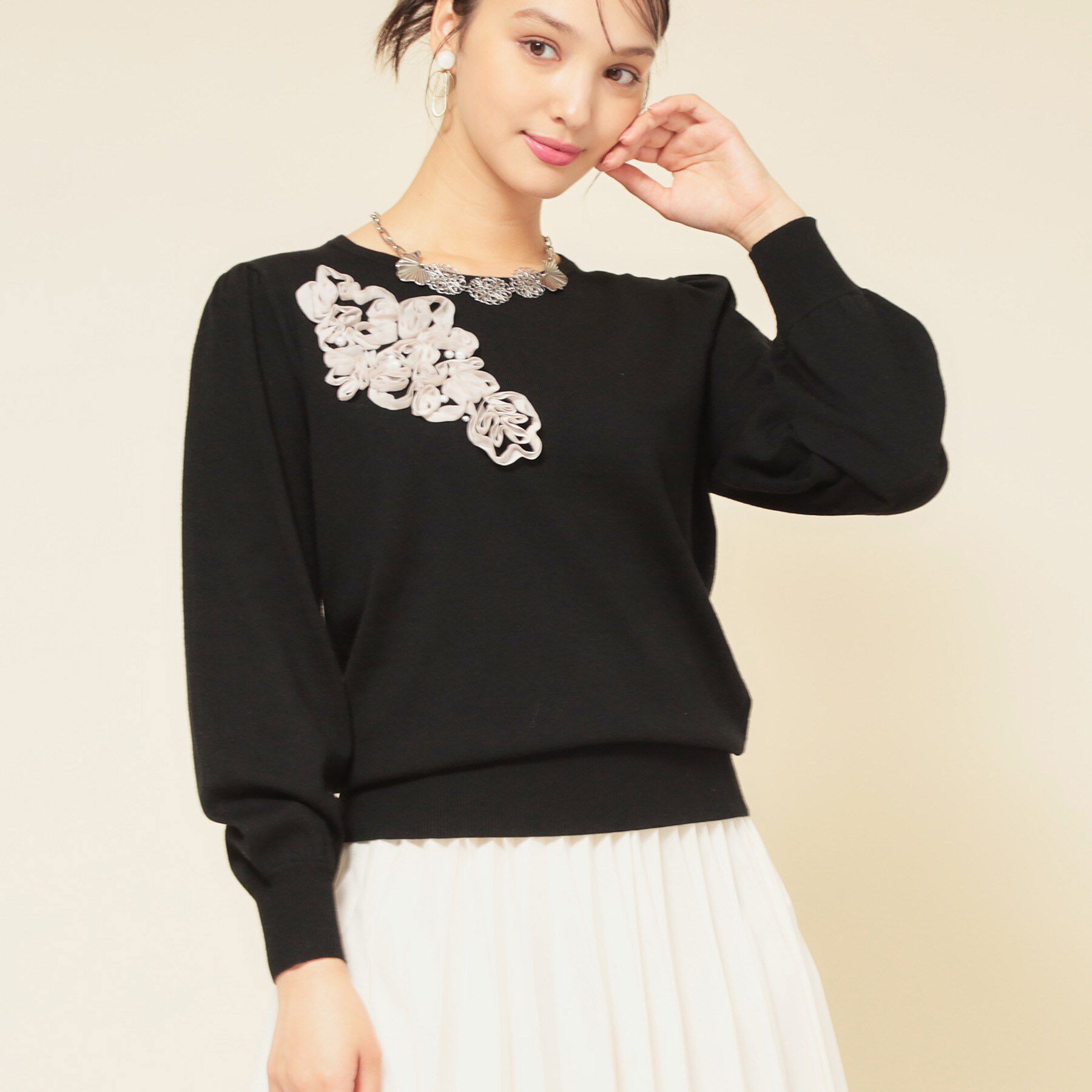 SunaUna「【SS～Lサイズ展開／チュール刺繍】クラフトニット」|ニット・セーター|