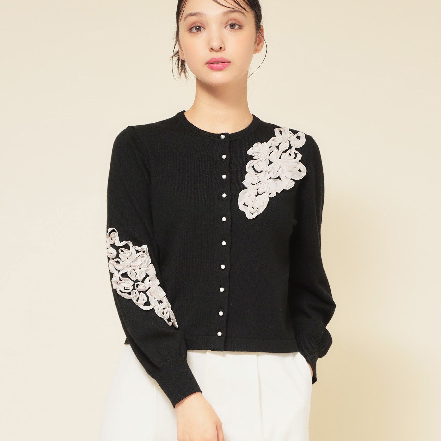 SunaUna「【SS～Lサイズ展開／チュール刺繍】クラフトニット」|カーディガン|
